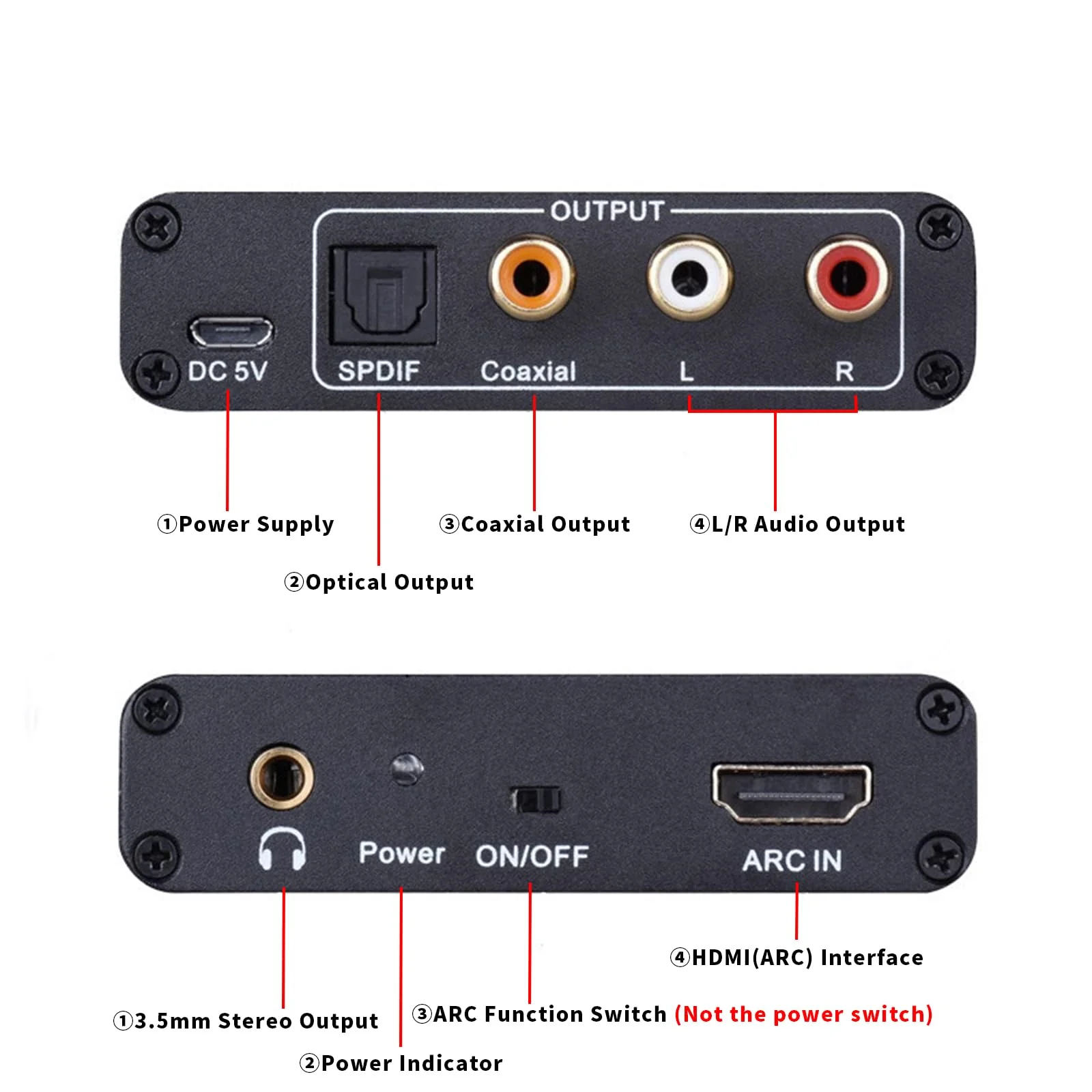 AMANKA HDMI ARC Adapter 192KHz HDMI ARC Audio Extractor with Digital Optical TOSLINK SPDIF Coaxial, HDMI ARC to RCA Audio Converter Analog 3.5mm L/R Stereo, Audio Splitter for HDTV Soundbar Amplifier - Image 4