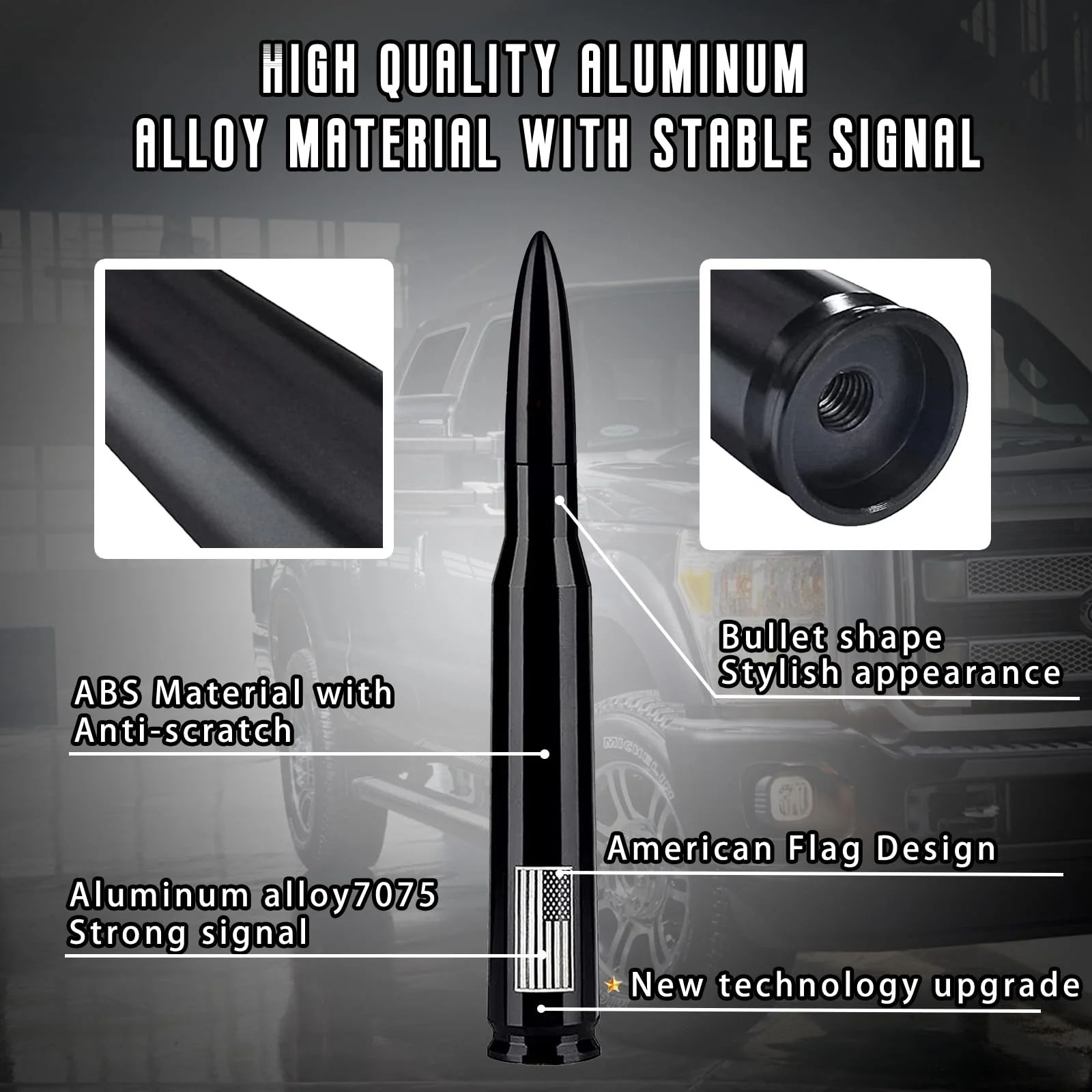 American Flag Car Truck Antenna with Valve Stem Caps, Universal Mast for GM Chevy Silverado 1500 2500 3500 HD Avalanche Ford F150 F250 F350 Denali Heavy Duty Pickup Trucks Accessories (Black) 5.5 inch Black Style - Image 2