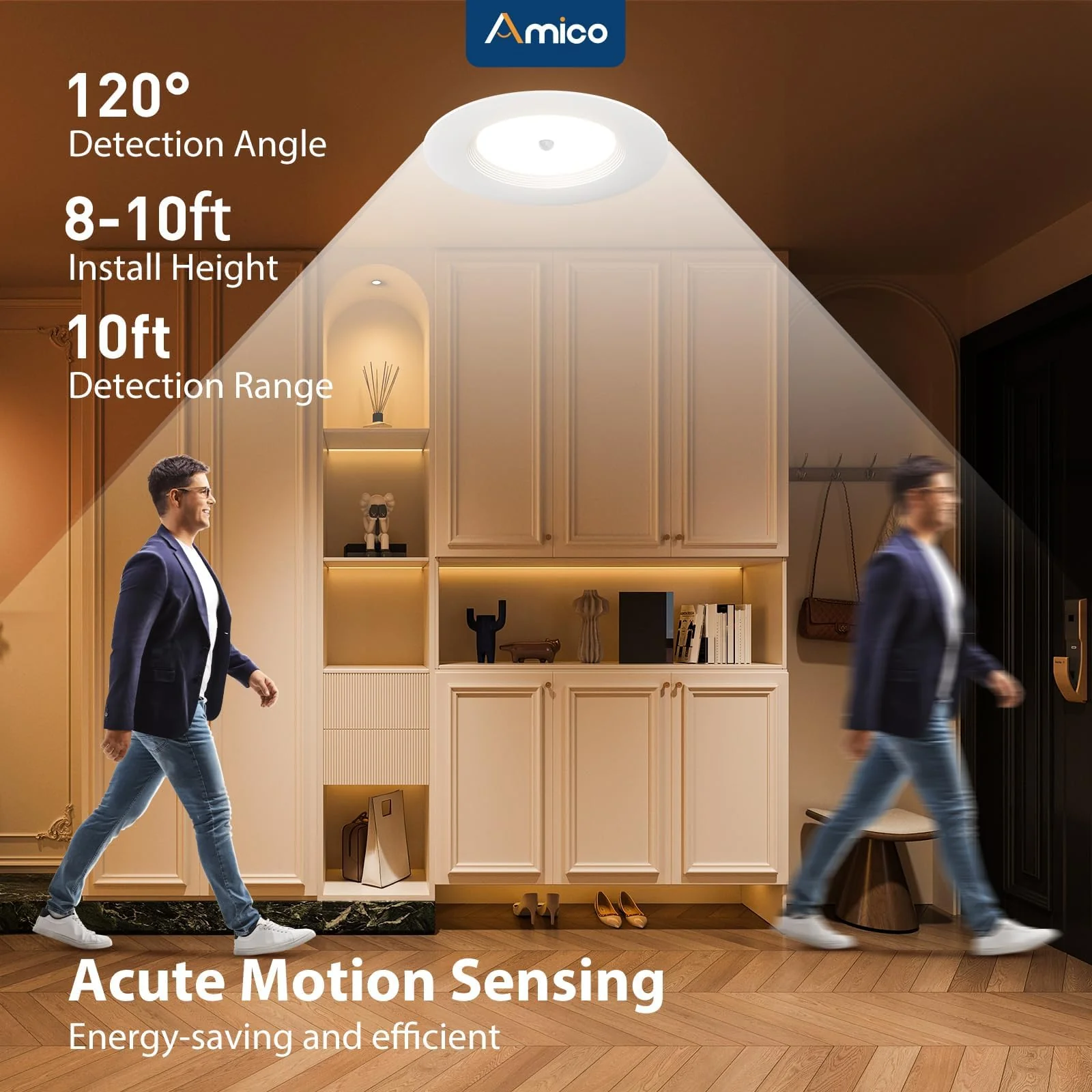 Amico 2 Pack 5/6 inch Motion Sensor Recessed Light, 12.5W=100W, 950LM, 2700K/3000K/4000K/5000K/6000K Selectable, LED Retrofit Can Lights, IC Rated - ETL & FCC, White - Image 2