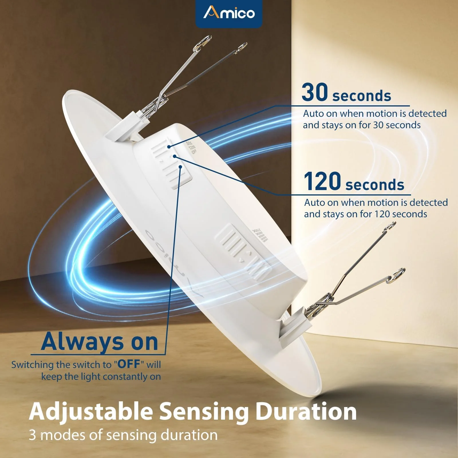 Amico 2 Pack 5/6 inch Motion Sensor Recessed Light, 12.5W=100W, 950LM, 2700K/3000K/4000K/5000K/6000K Selectable, LED Retrofit Can Lights, IC Rated - ETL & FCC, White - Image 3