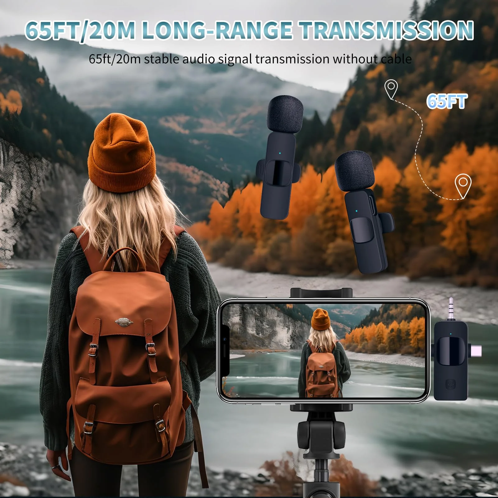 AMOOX Wireless Lavalier Microphone for iPhone Camera Live Streaming, Vlogging, Cordless Omnidirectional Clip Mic, Plug-Play Microphone for Interview Video Podcast Vlog YouTube Three in One Set - Image 2