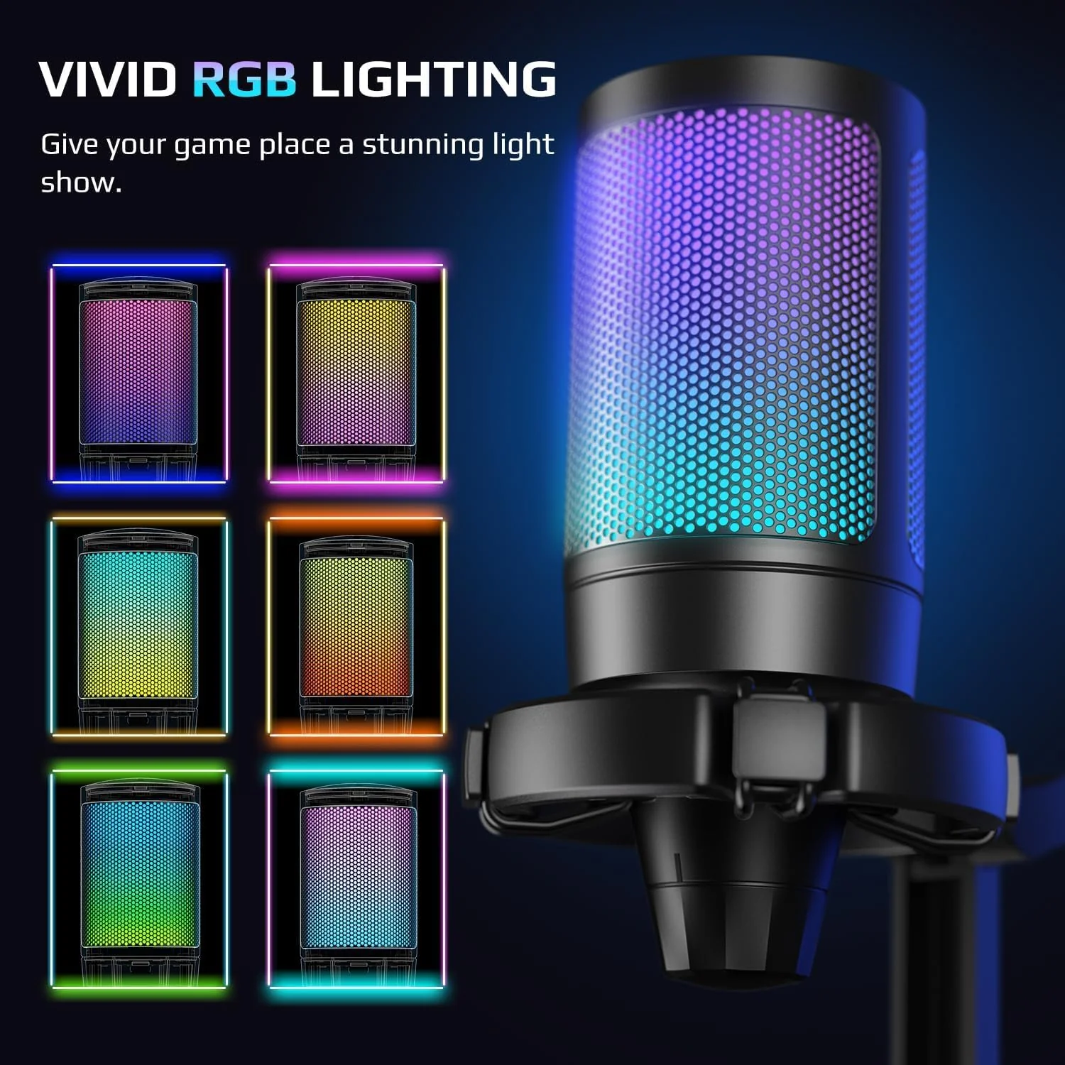 AmpliGame Fifine USB Microphone for PC Gaming, Computer Desktop Streaming Microphone with Mute Button, Gain Knob for Video Podcast, RGB Mic for PS4/PS5, Laptop A6NEO - Image 2