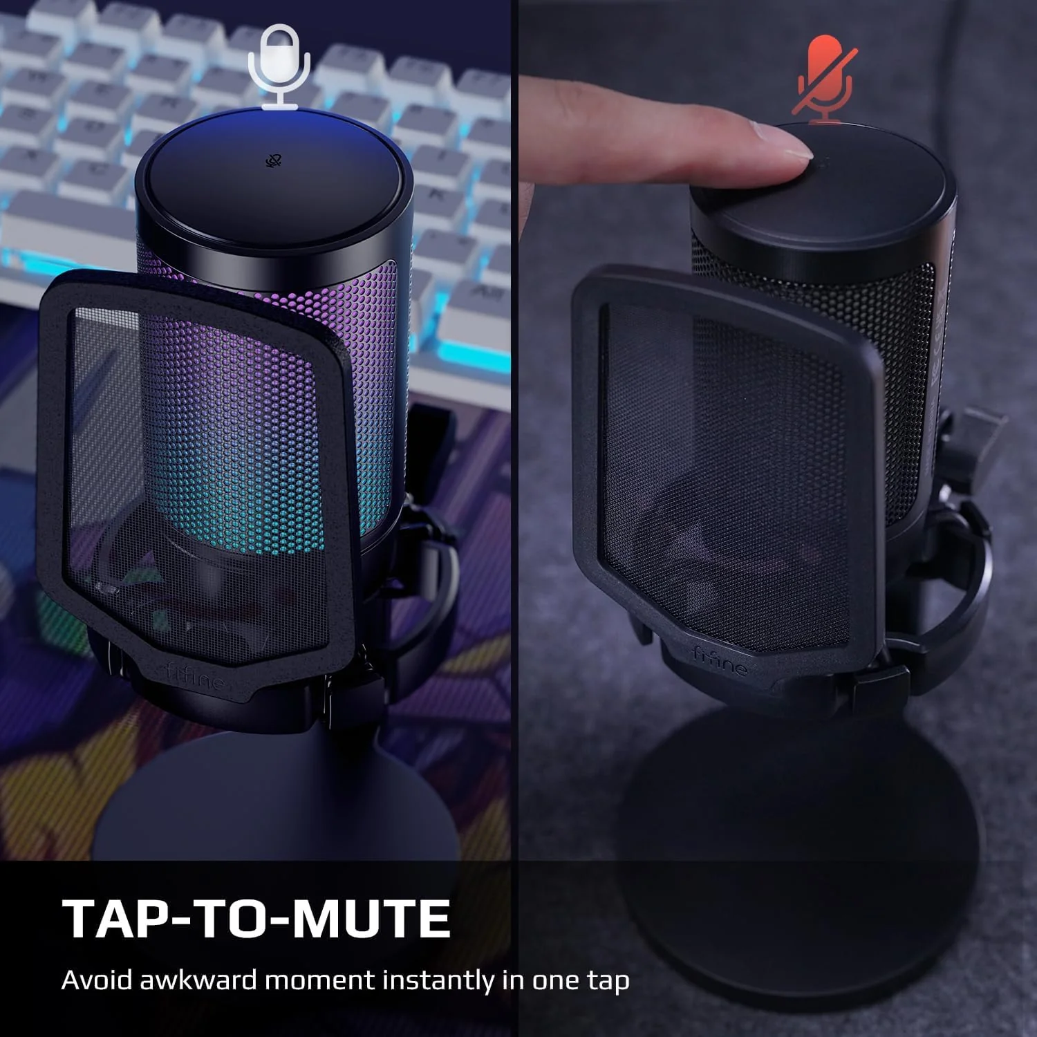AmpliGame Fifine USB Microphone for PC Gaming, Computer Desktop Streaming Microphone with Mute Button, Gain Knob for Video Podcast, RGB Mic for PS4/PS5, Laptop A6NEO - Image 4