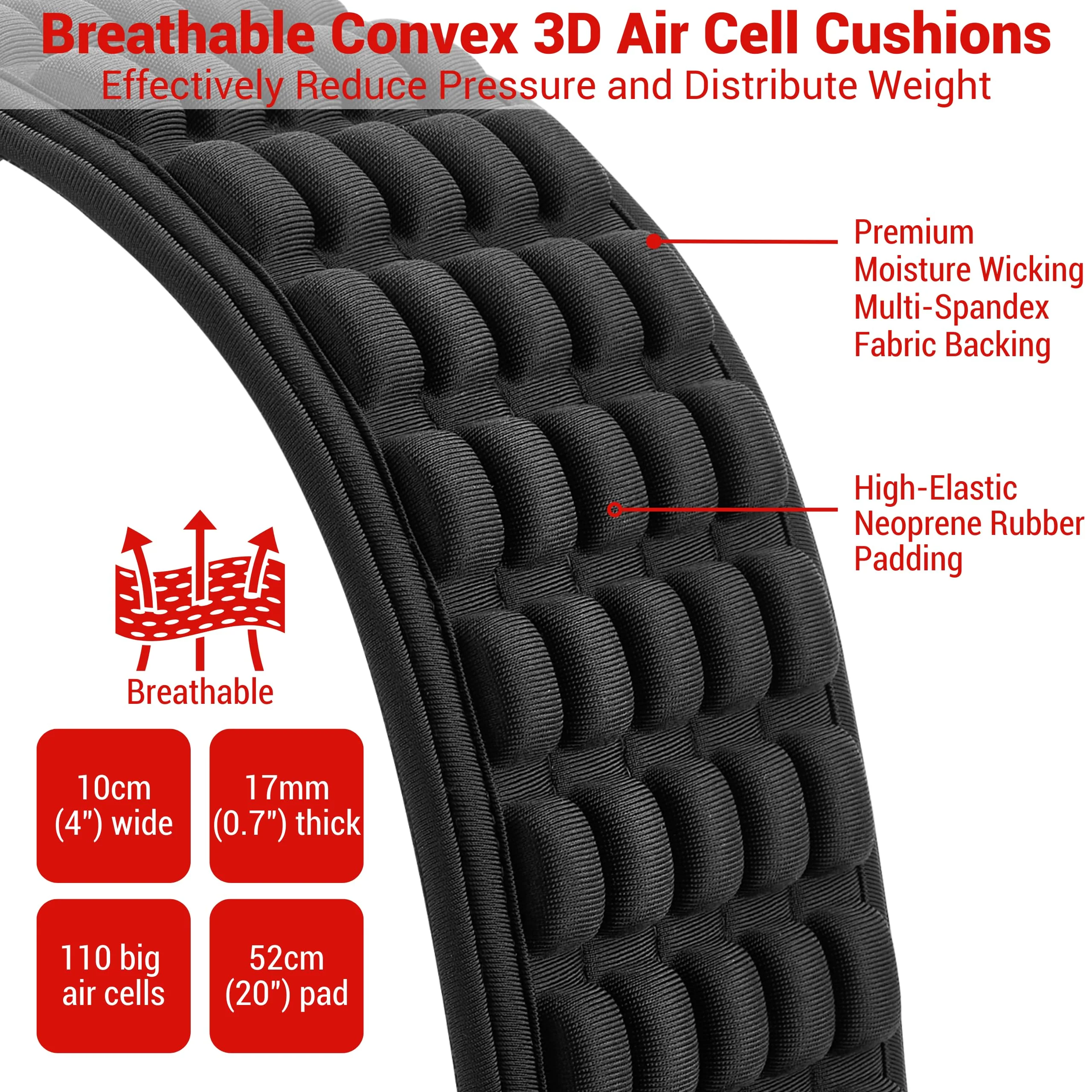 Amumu AIRCELL Bass & Guitar Strap 4" Ultra Wide - 0.7" Thick Breathable Convex 3D Air Cell Cushions - Neoprene Padding - Cotton Canvas Top - Adjustable Length 48"-63"(Long) Black 48"-63"(Long) - Image 7