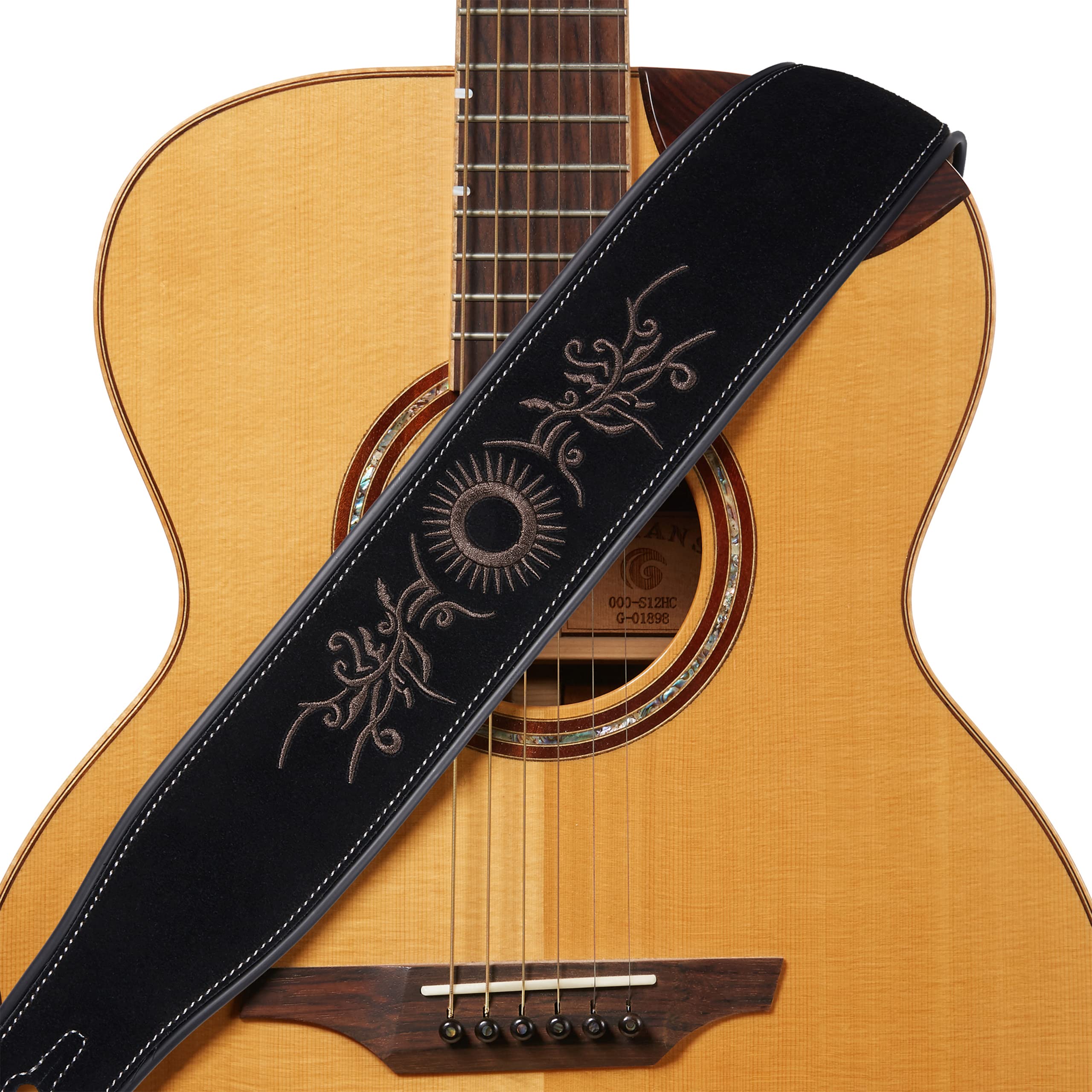 Amumu Embroidered Suede Leather Guitar Strap for Acoustic, Electric and Bass Guitar - Black Sun-flower Embroidered - Image 6