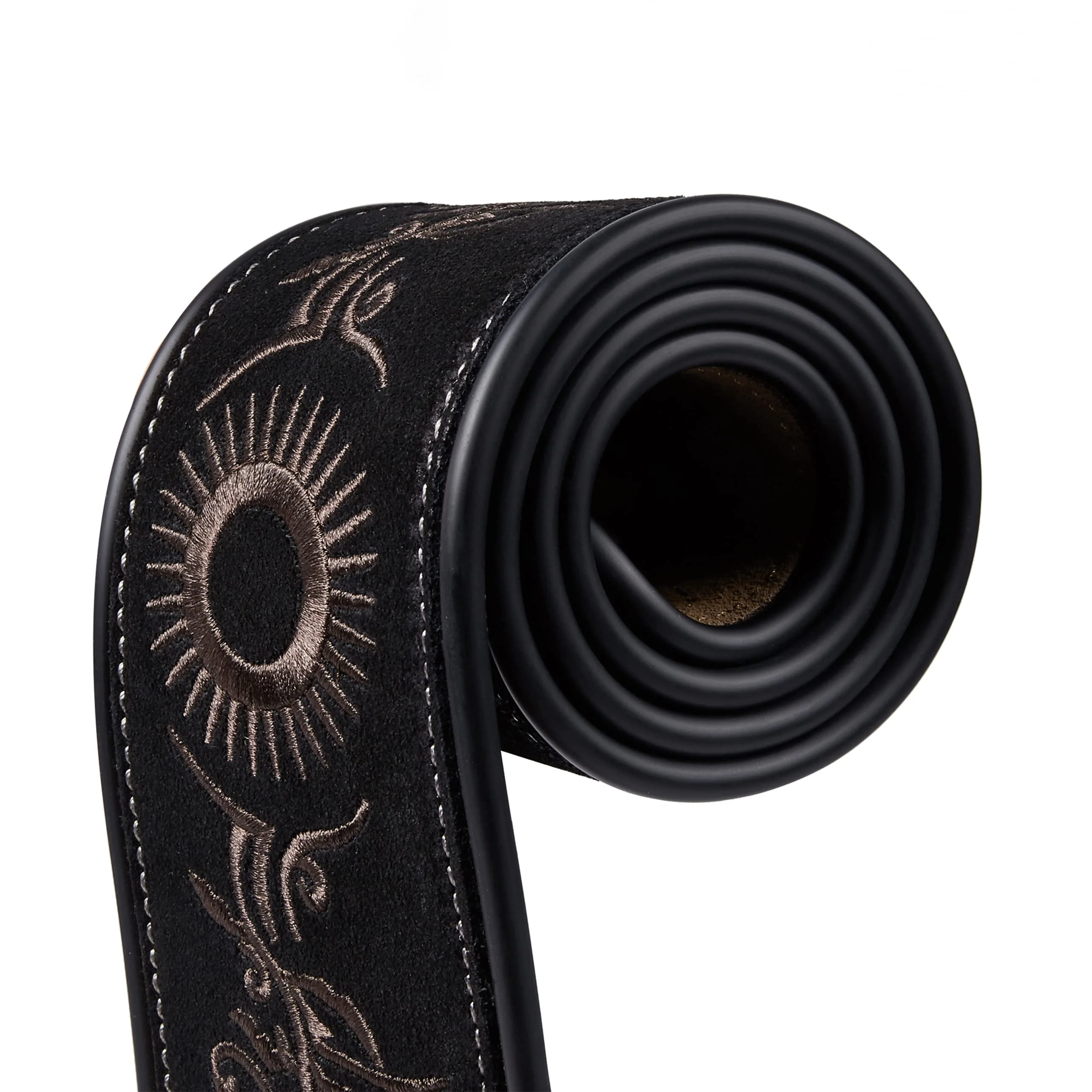 Amumu Embroidered Suede Leather Guitar Strap for Acoustic, Electric and Bass Guitar - Black Sun-flower Embroidered - Image 8