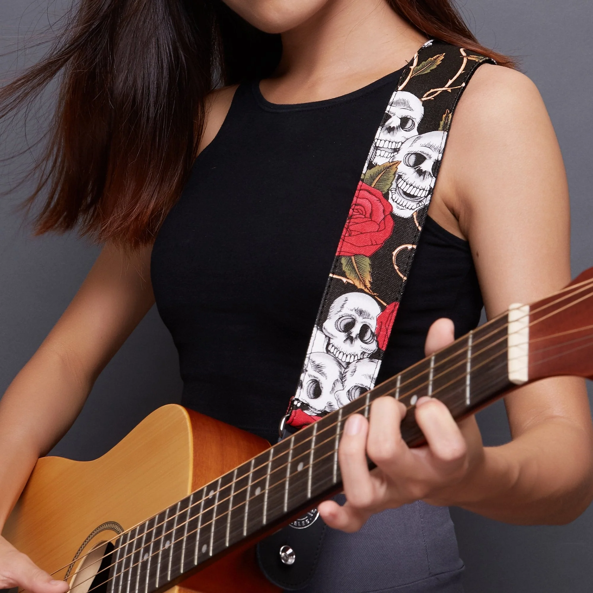 Amumu Guitar Strap – 2" Rose SKull Pattern for Acoustic, Electric and Bass Guitars, Adjustable 36'' - 63" - Image 8