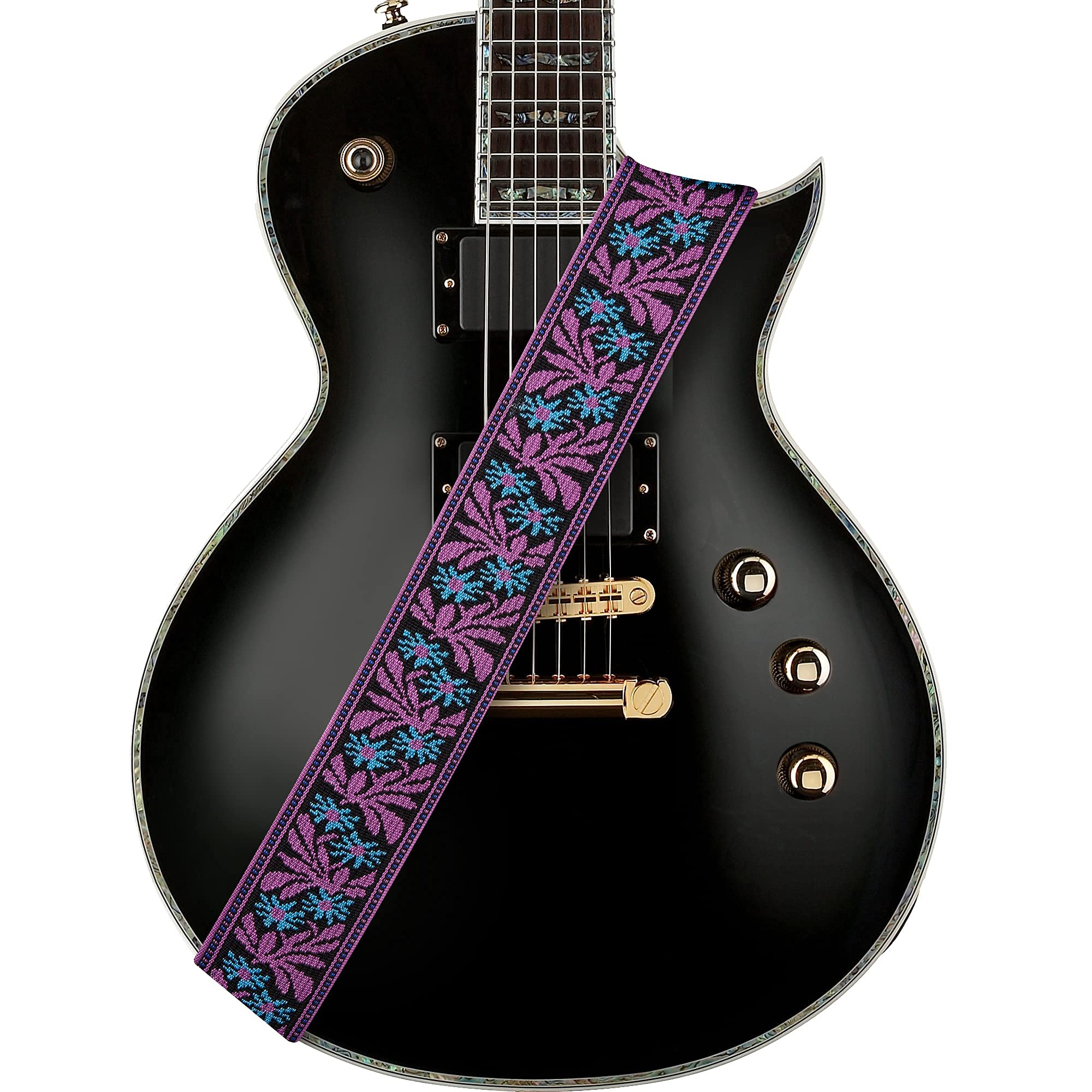 Amumu Guitar Strap Jacquard Purple Blue Flower for Bass, Electric & Acoustic Guitar Accessories - Image 9