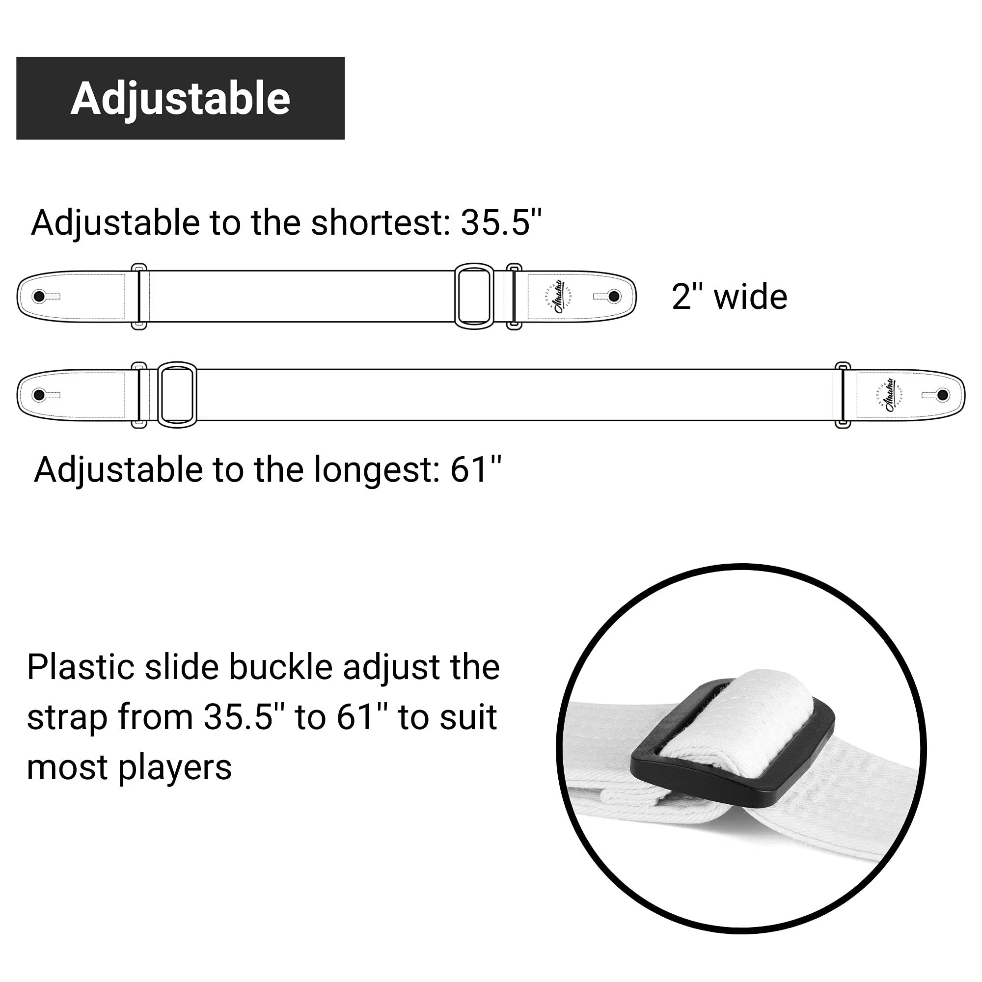 Amumu Premium Thick Cotton Guitar Strap - Ideal for Acoustic, Electric, and Bass Guitars White - Image 4