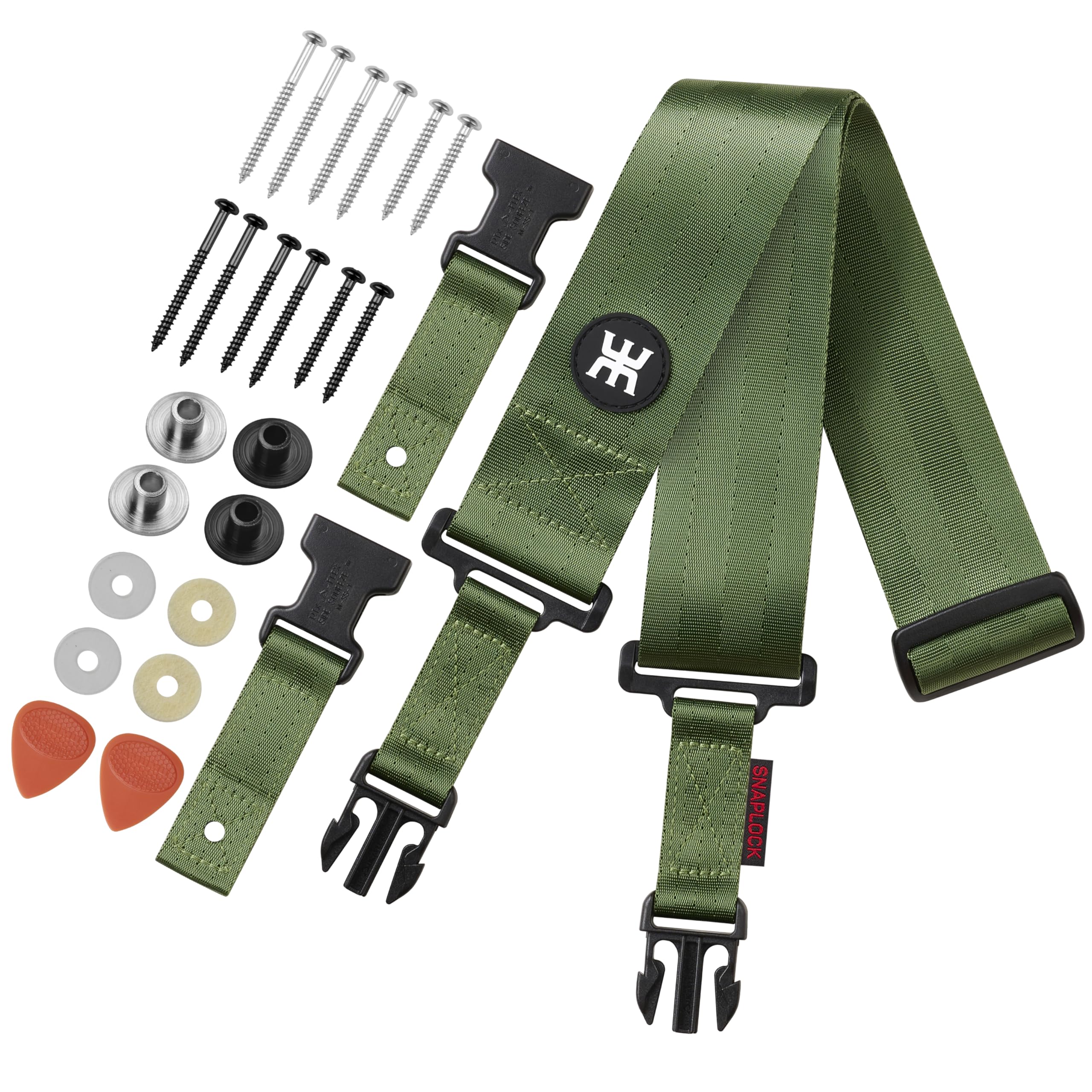 Amumu SNAPLOCK Pro Guitar Strap - Quick-Release Buckle, Screw Fasten Ends, Quick-Fetch Pick Holder, Adjustable 38"-57", Fits Bass, Electric Guitars, Gift for Guitarists, Army Green