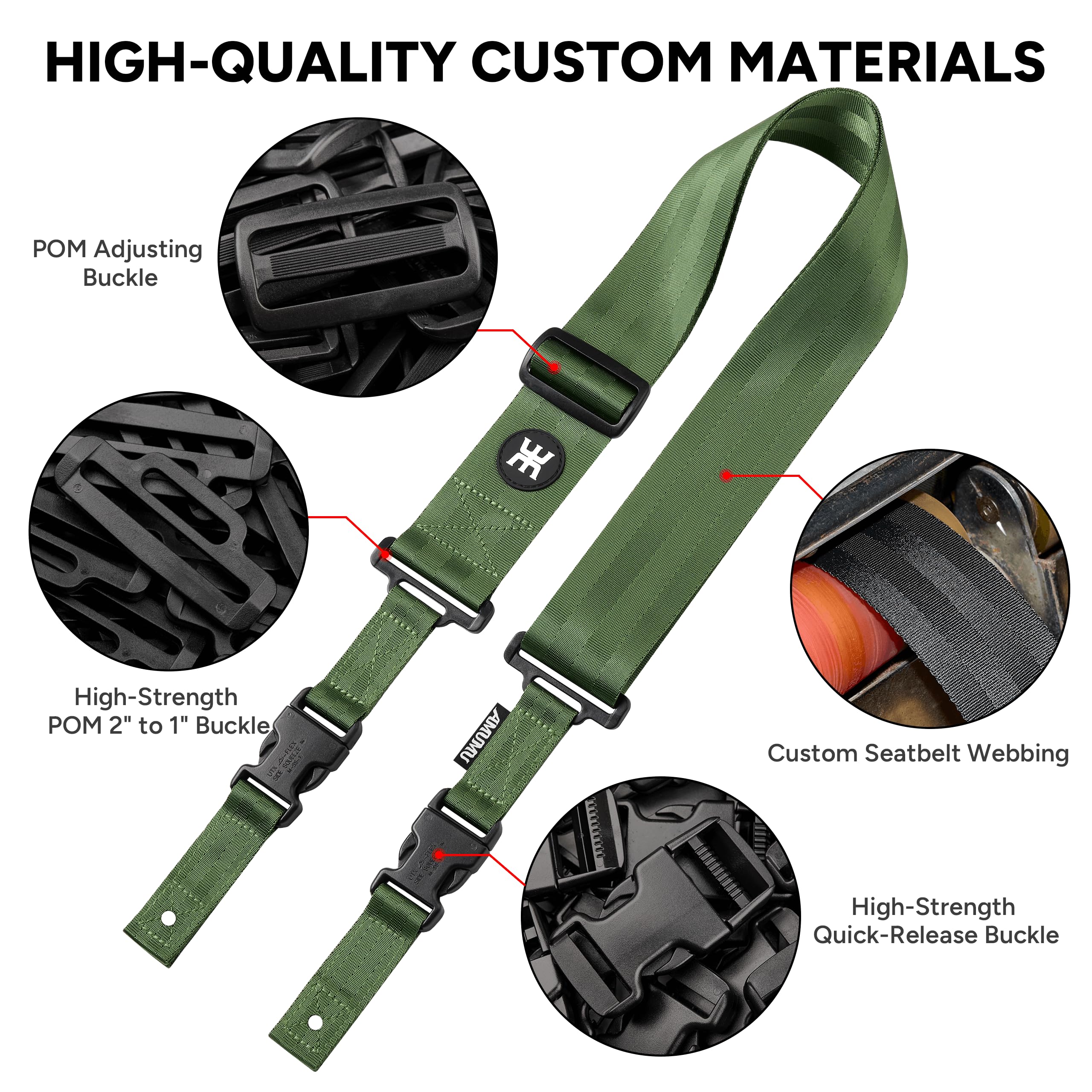 Amumu SNAPLOCK Pro Guitar Strap - Quick-Release Buckle, Screw Fasten Ends, Quick-Fetch Pick Holder, Adjustable 38"-57", Fits Bass, Electric Guitars, Gift for Guitarists, Army Green - Image 6