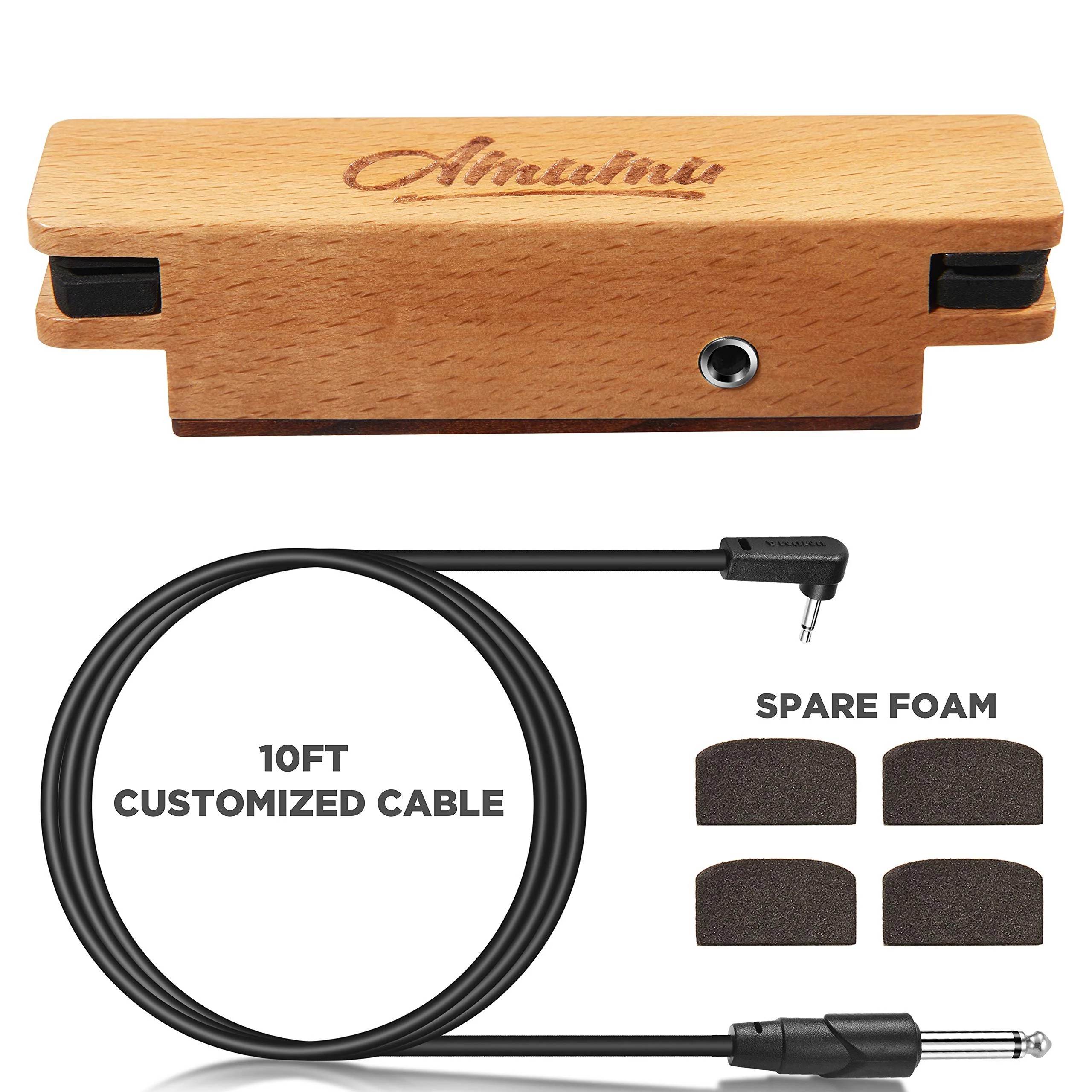 AMUMU SP30 Woody Magnetic Soundhole Pickup, For Steel String Acoustic Guitars Single Coil, Includes a free studio-grade Audio cable,Warm Acoustic Tone, Low Noise. 10ft Cable - 1/4'' male plug - Image 3