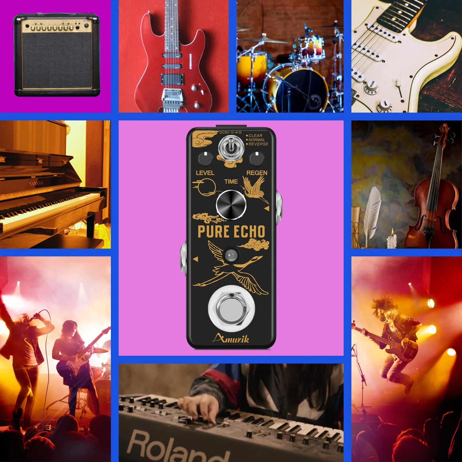 Amuzik Pure Echo Guitar Effect Pedal Analog Digital Delay Effects Pedals for Clear Normal Reverse 3 Modes with Ture Bypass Mini Size - Image 3