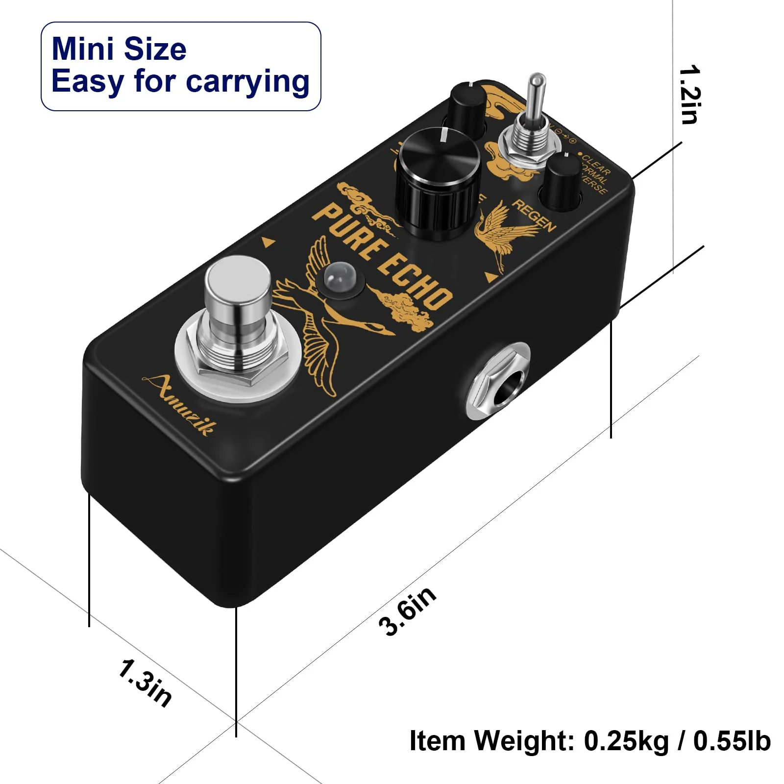 Amuzik Pure Echo Guitar Effect Pedal Analog Digital Delay Effects Pedals for Clear Normal Reverse 3 Modes with Ture Bypass Mini Size - Image 4