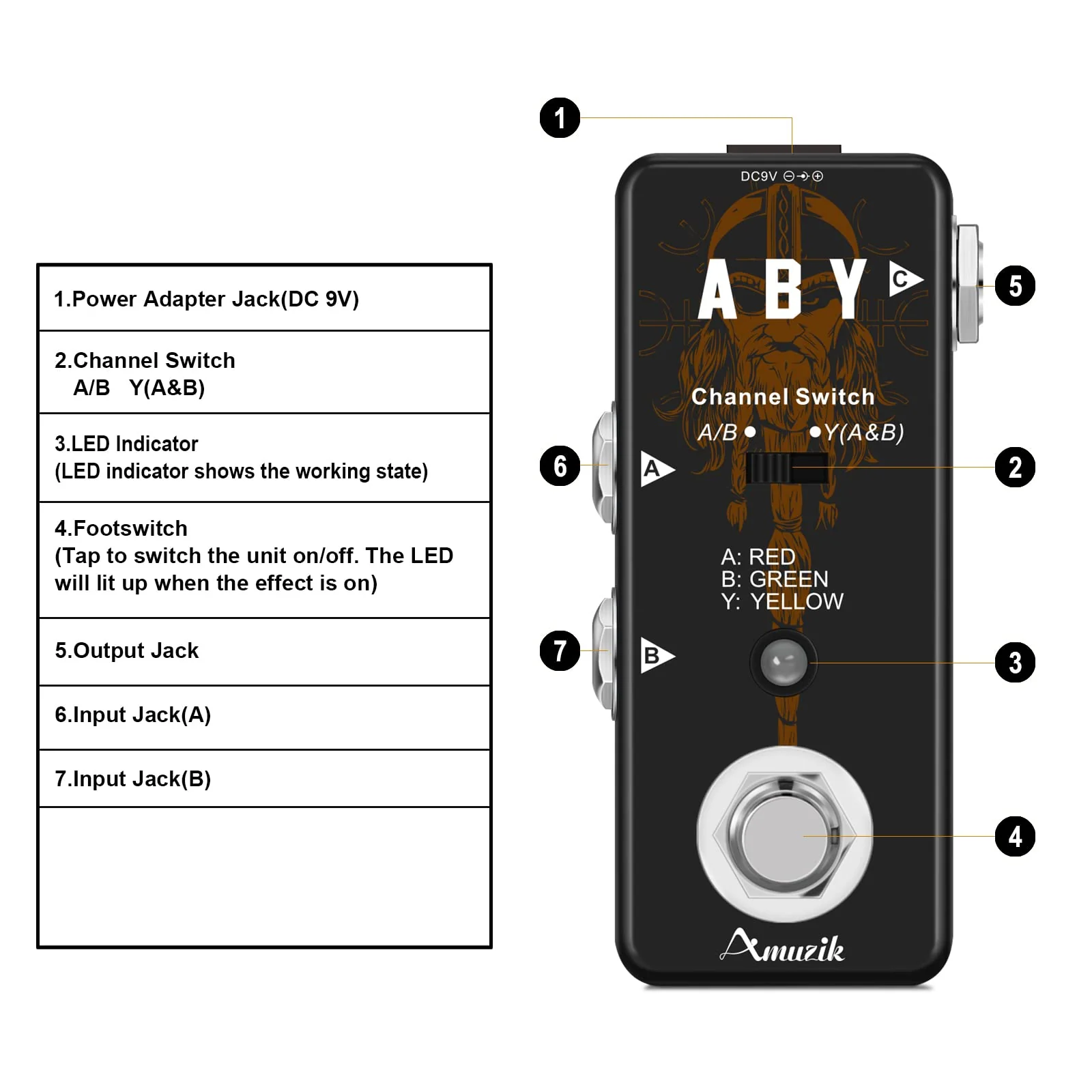 Amuzik Switch Box Pedals Functional ABY BOX Switch Guitar Pedal Selector Audio Channel Pedal for Guitar Mini Size True Bypass - Image 2