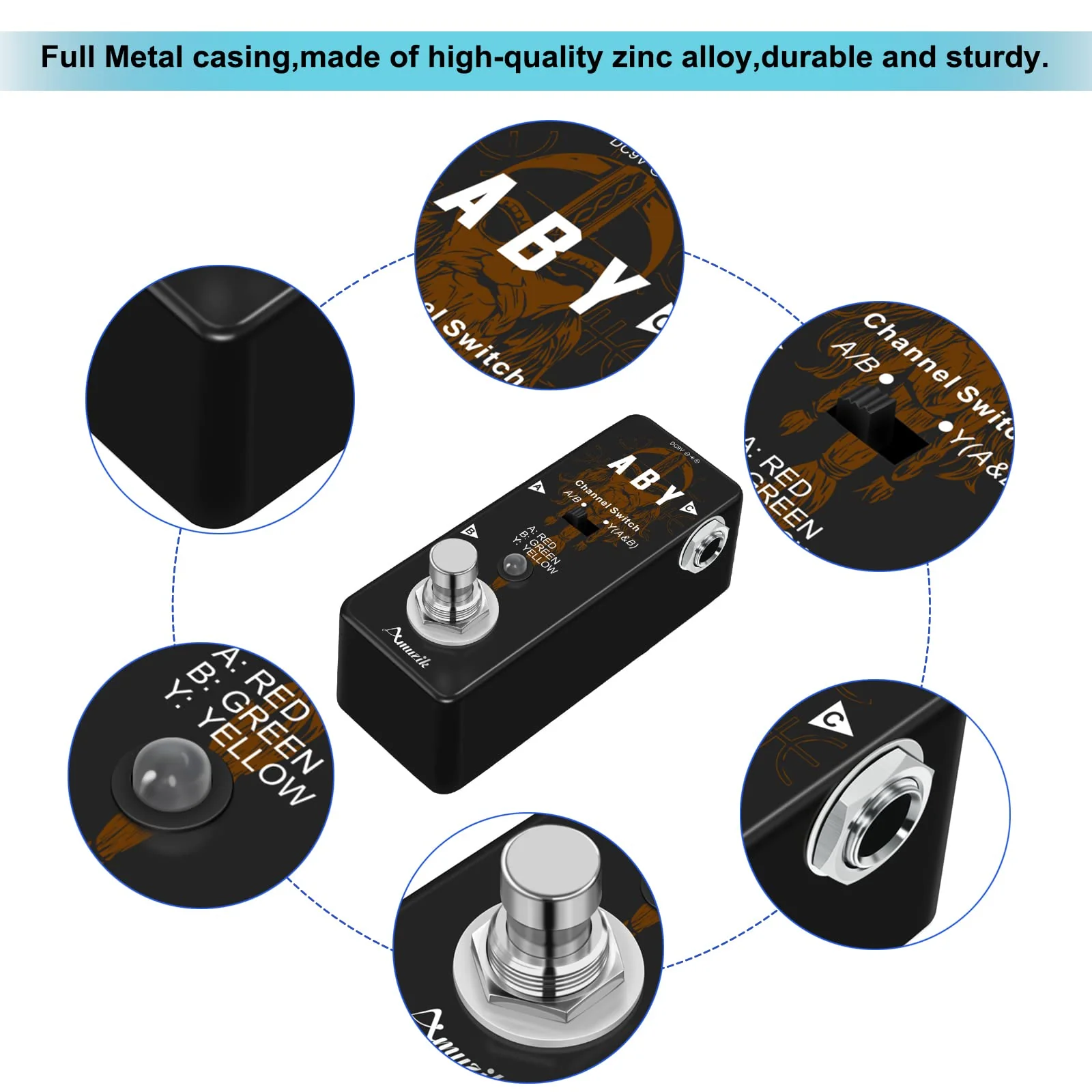 Amuzik Switch Box Pedals Functional ABY BOX Switch Guitar Pedal Selector Audio Channel Pedal for Guitar Mini Size True Bypass - Image 6