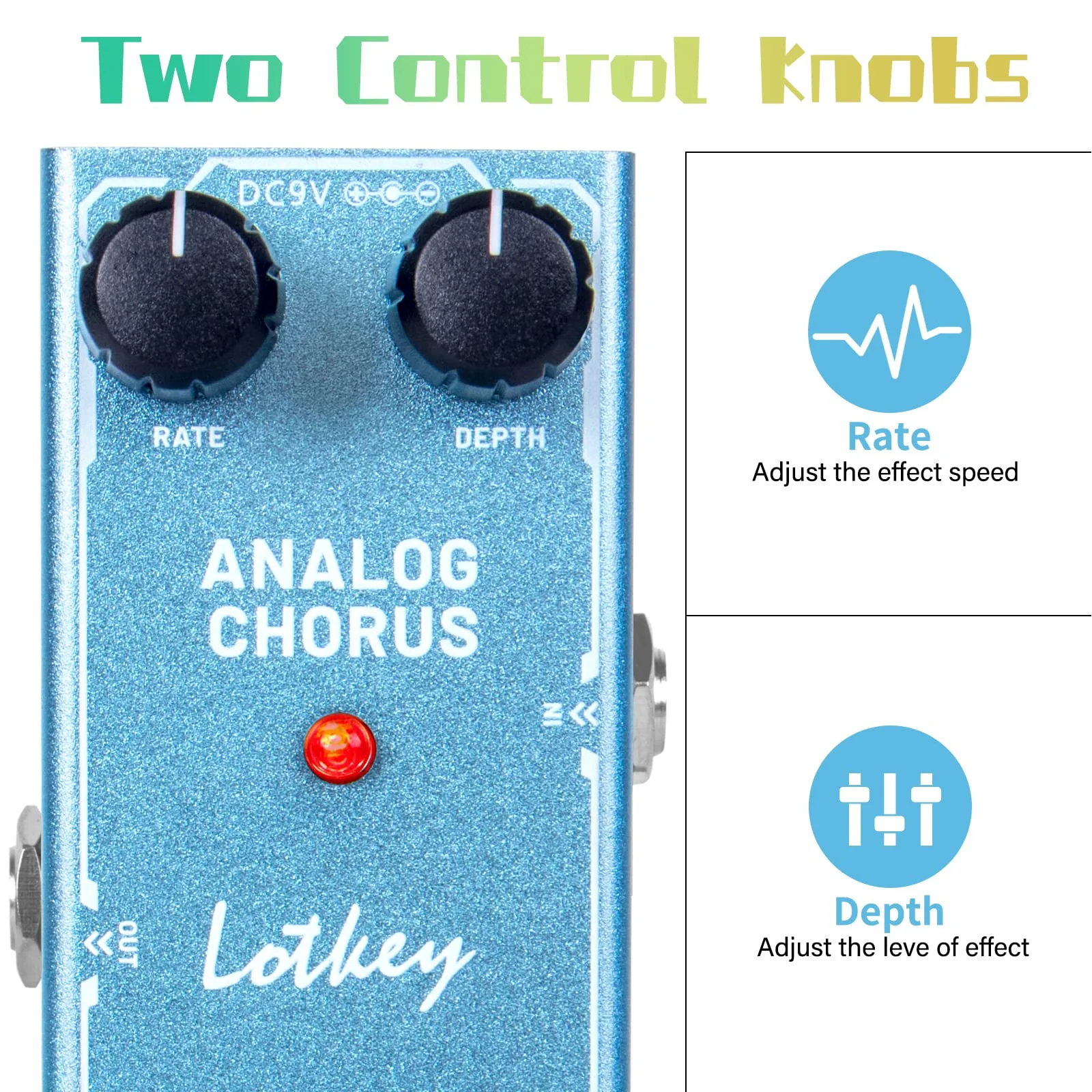 Analog Chorus Guitar Pedal, Lotkey Electric Effects Pedals Mini Single Type DC 9V True Bypass - Image 2
