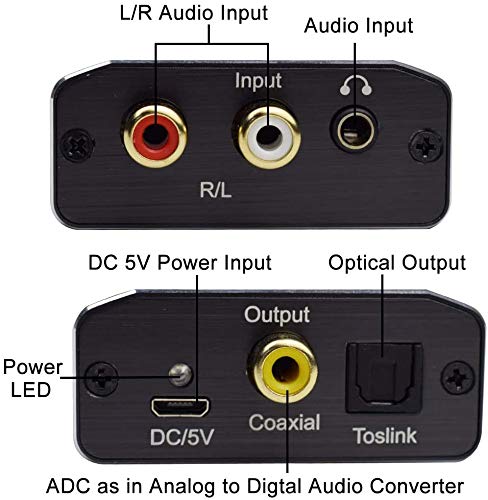 Analog to Digital Audio Converter,Hdiwousp Aluminum RCA to Optical with Optical Cable, Stereo L/R and 3.5mm Jack to Digital Toslink Coaxial Audio Adapter Compatible with PS4 Xbox HDTV DVD Headphone - Image 2