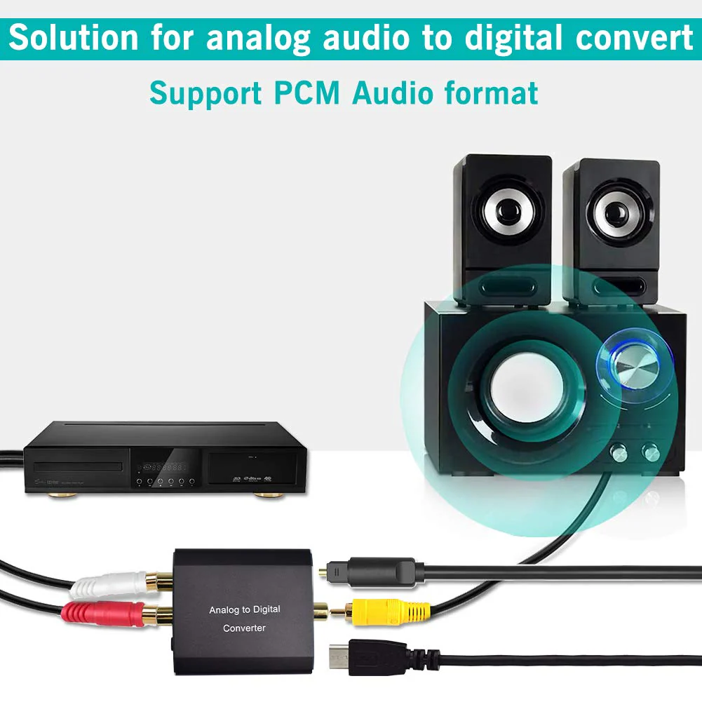 Analog to Digital Audio Converter,Hdiwousp Aluminum RCA to Optical with Optical Cable, Stereo L/R and 3.5mm Jack to Digital Toslink Coaxial Audio Adapter Compatible with PS4 Xbox HDTV DVD Headphone - Image 4