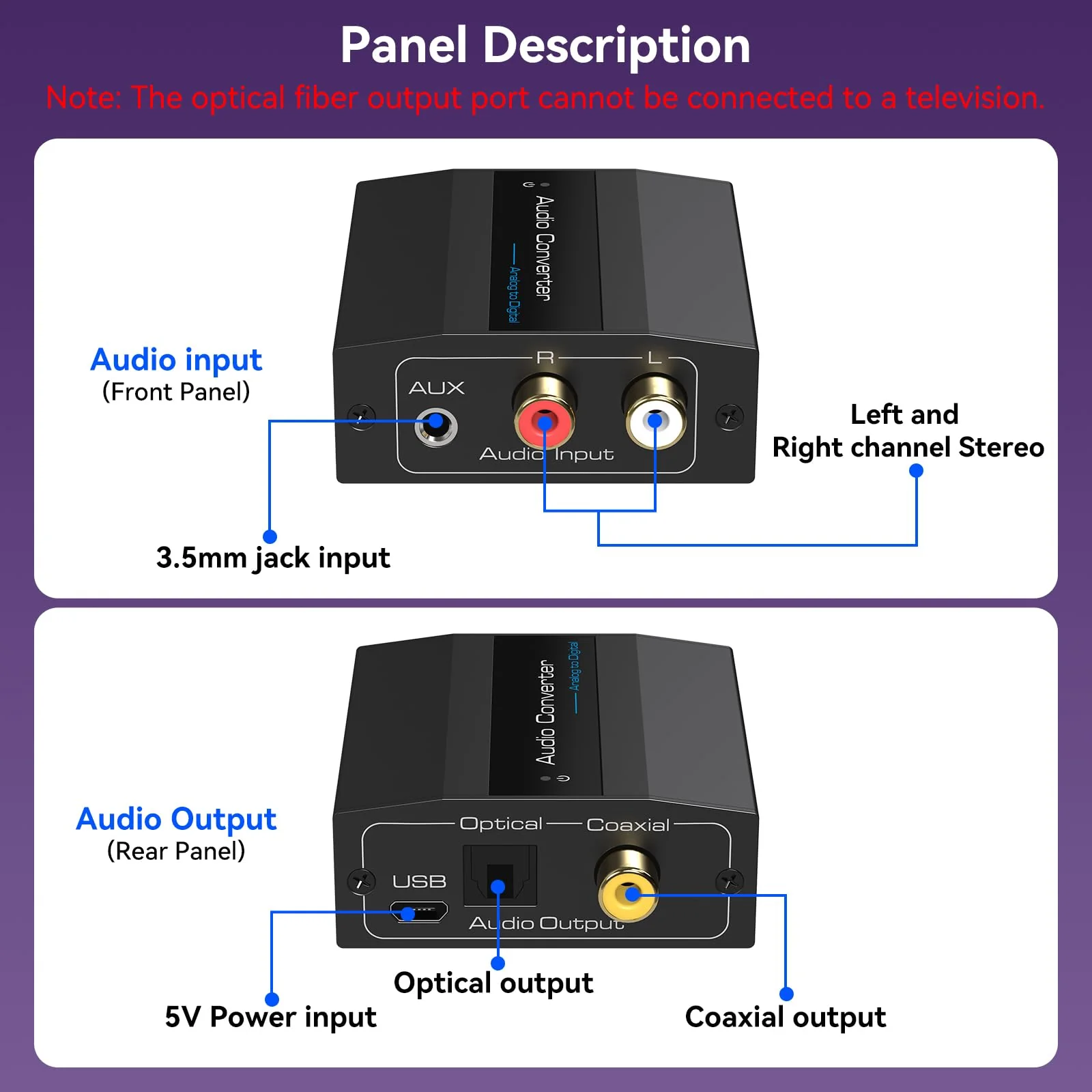 Analog to Digital Audio Converter RCA to Optical Converter RCA/3.5MM to Toslink and Coaxial Adapter for PS5 PS4 DVD Soundbar - Image 4