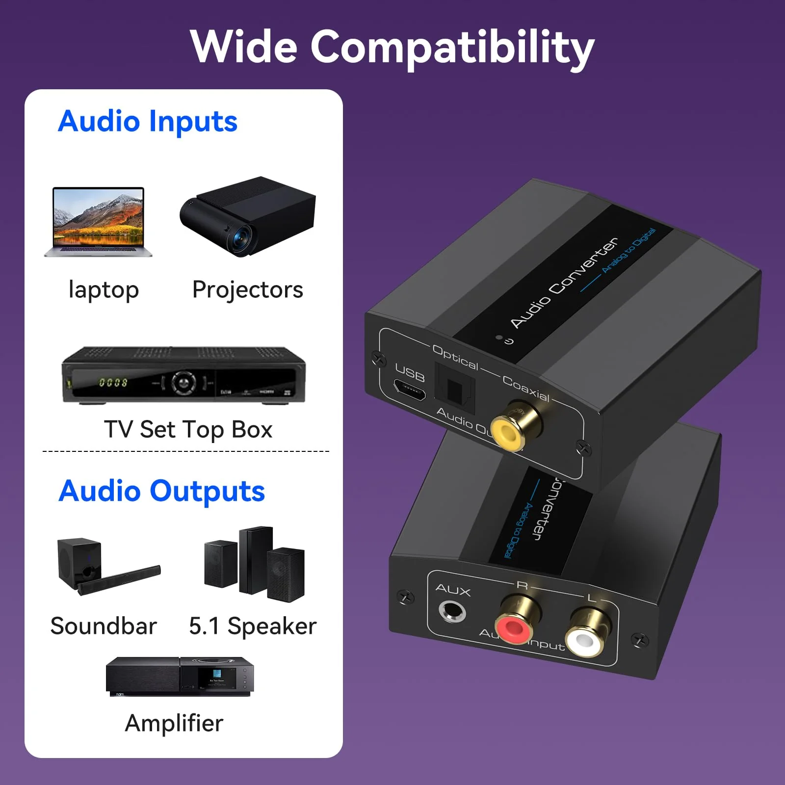 Analog to Digital Audio Converter RCA to Optical Converter RCA/3.5MM to Toslink and Coaxial Adapter for PS5 PS4 DVD Soundbar - Image 5