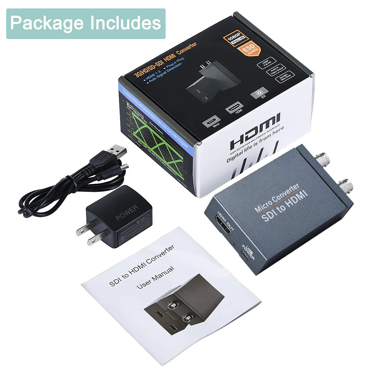 Anber-Tech SDI to HDMI Converter, SDI in HDMI Out with SDI Loopout, 1080P@60Hz Audio Embedder Support HDMI 1.3, 3G/HD-SDI Auto Format Detection Extender for Camera CCTV - Image 7