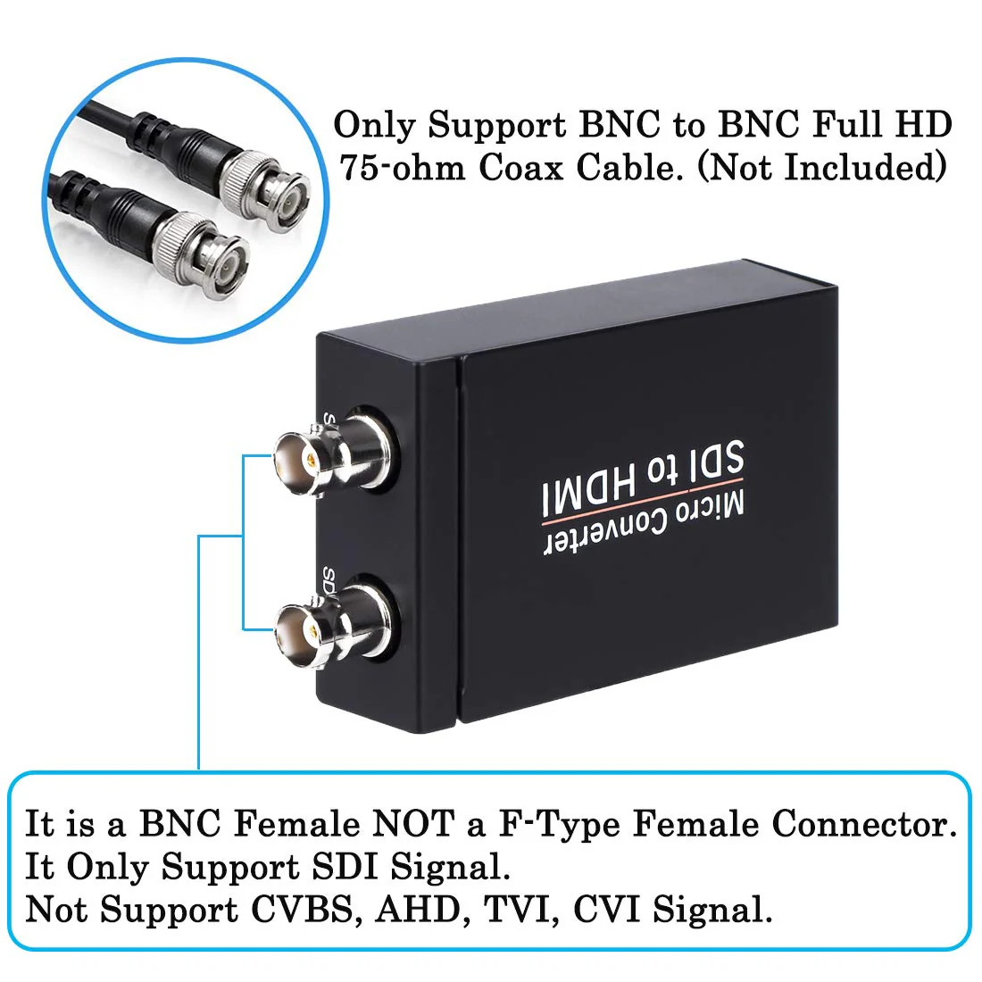 Anber-Tech SDI to HDMI Converter, SDI to HDMI Audio De-embedder Support 3G-SDI, HD-SDI, SD-SDI Auto Format Detection and Stereo Audio De-embedder, SDI Loopout (Black) Black - Image 3