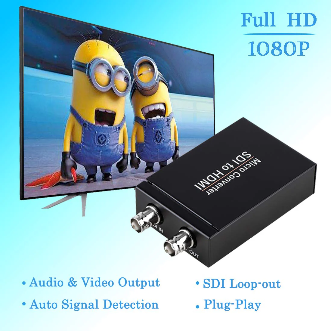 Anber-Tech SDI to HDMI Converter, SDI to HDMI Audio De-embedder Support 3G-SDI, HD-SDI, SD-SDI Auto Format Detection and Stereo Audio De-embedder, SDI Loopout (Black) Black - Image 6