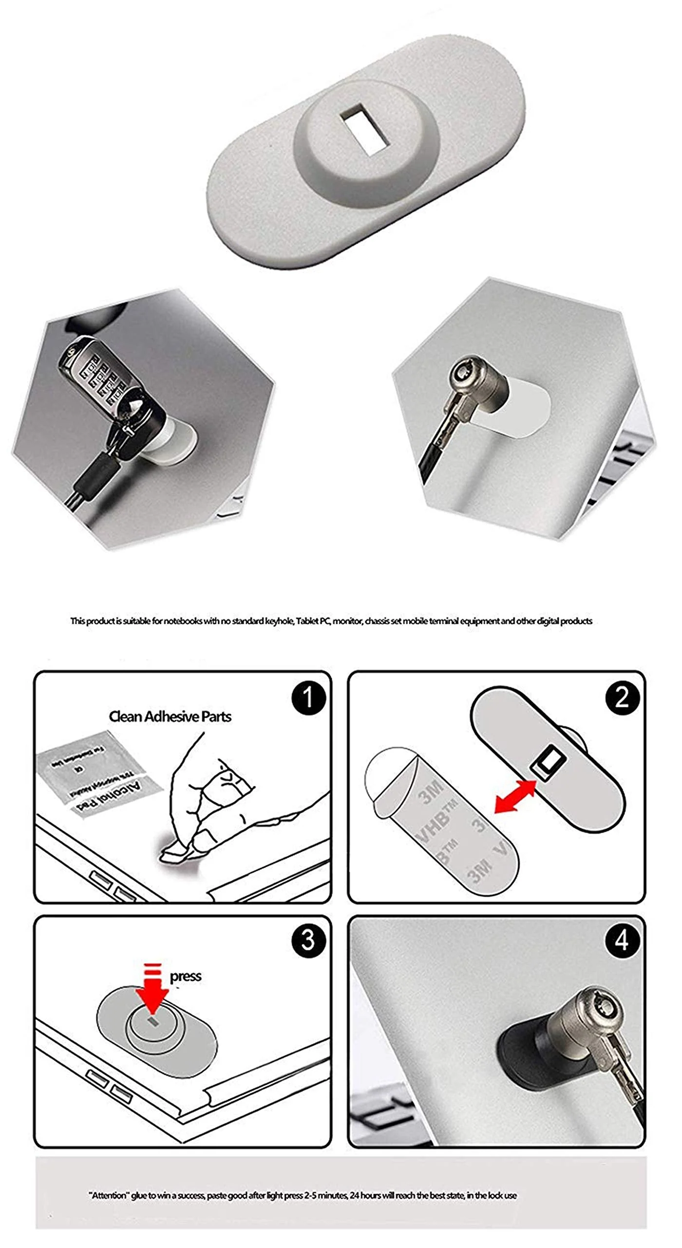 Anchored+Anti Theft Lock Hole with for All Desktops, Laptops,MacBook,iPad,iPhone and Projectors Anchor+Sticky Board - Image 3