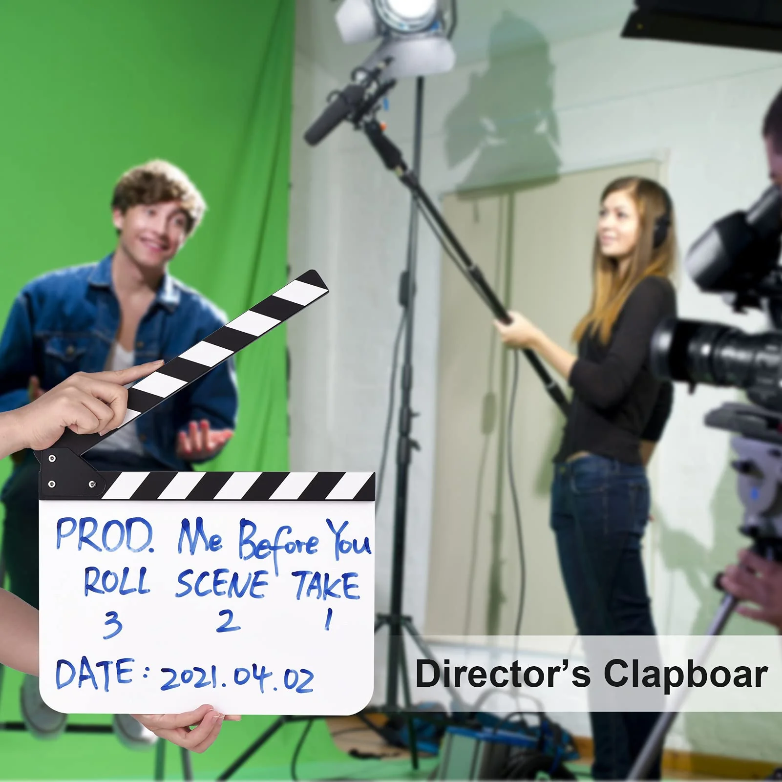 Andoer 30 * 24cm/ 12 * 9in Acrylic Film Clapboard Movie Directors Clapper Board Slate Cut Action Scene Blank Clap Board Dry Erase with White & Black Sticks - Image 2