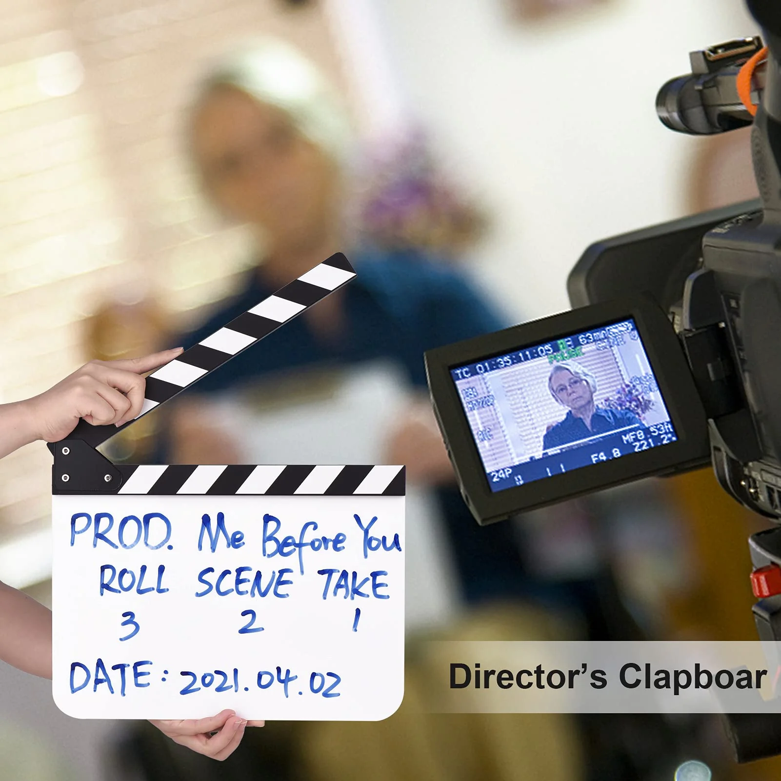 Andoer 30 * 24cm/ 12 * 9in Acrylic Film Clapboard Movie Directors Clapper Board Slate Cut Action Scene Blank Clap Board Dry Erase with White & Black Sticks - Image 3