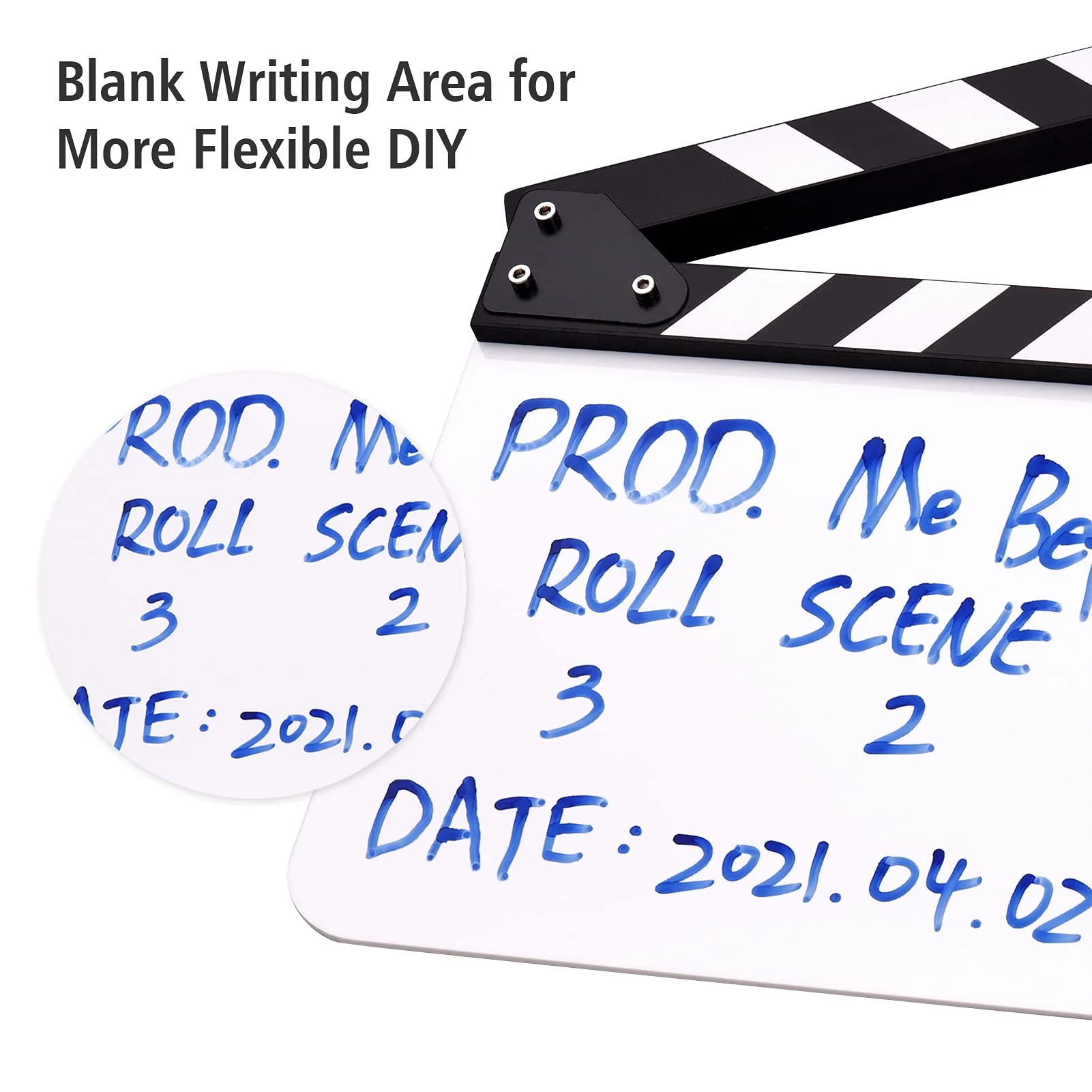 Andoer 30 * 24cm/ 12 * 9in Acrylic Film Clapboard Movie Directors Clapper Board Slate Cut Action Scene Blank Clap Board Dry Erase with White & Black Sticks - Image 5