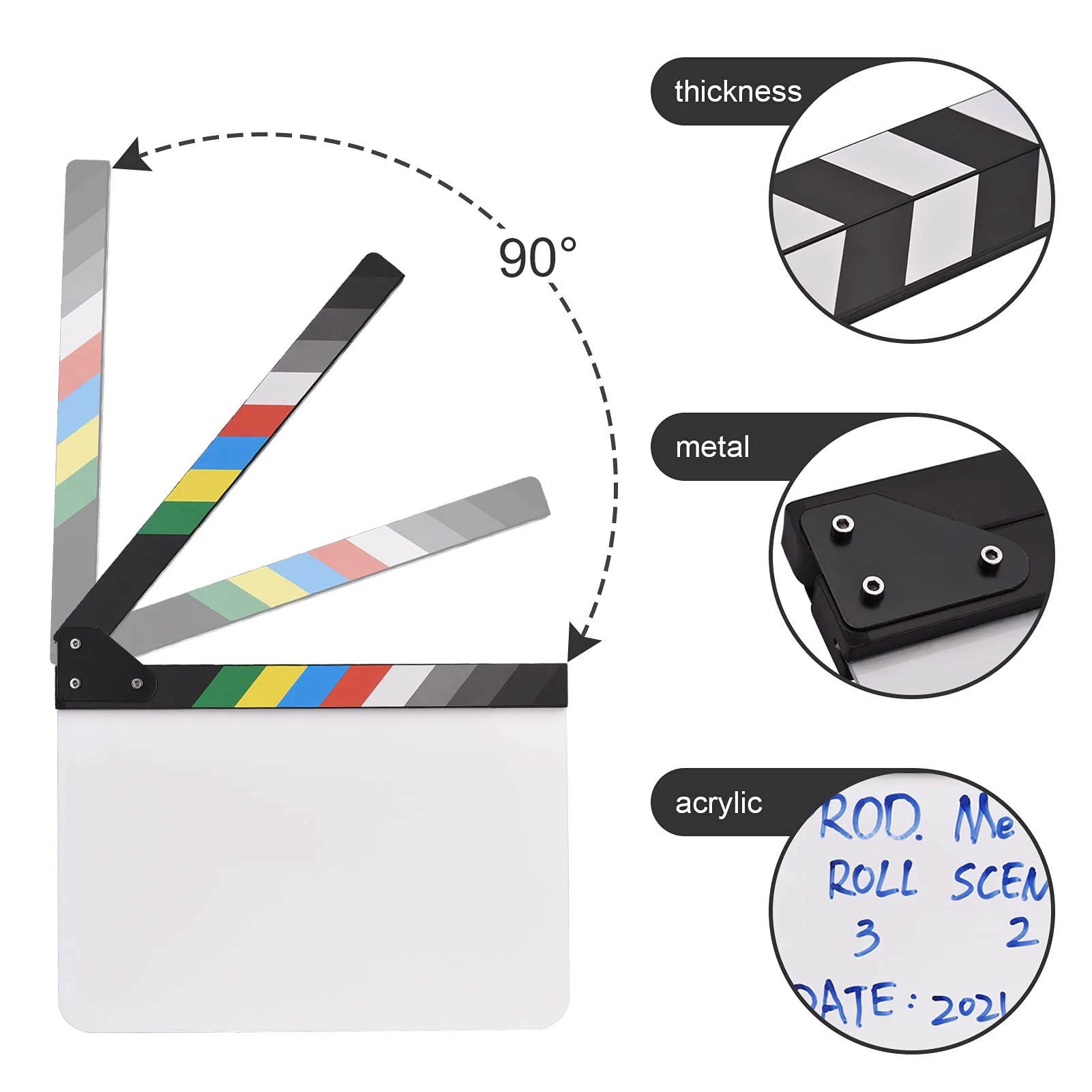Andoer 30 x 24cm Acrylic Film Clapboard Movie Directors Clapper Board Slate Cut Action Scene Blank Clap Board Dry Erase with Multicolored Sticks - Image 2
