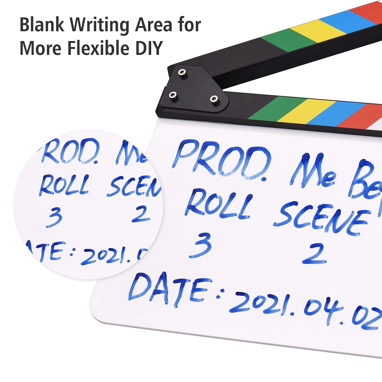 Andoer 30 x 24cm Acrylic Film Clapboard Movie Directors Clapper Board Slate Cut Action Scene Blank Clap Board Dry Erase with Multicolored Sticks - Image 4