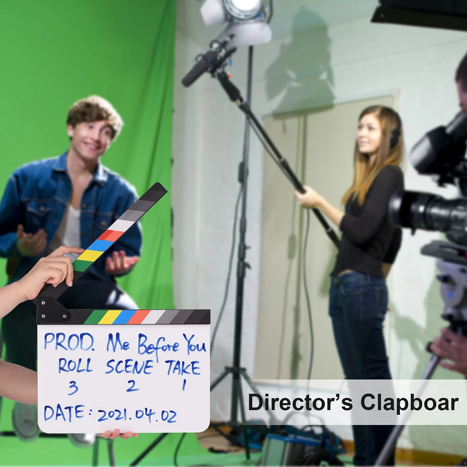 Andoer 30 x 24cm Acrylic Film Clapboard Movie Directors Clapper Board Slate Cut Action Scene Blank Clap Board Dry Erase with Multicolored Sticks - Image 6