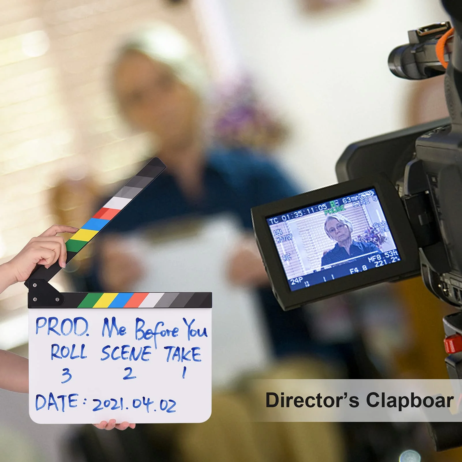 Andoer 30 x 24cm Acrylic Film Clapboard Movie Directors Clapper Board Slate Cut Action Scene Blank Clap Board Dry Erase with Multicolored Sticks - Image 7