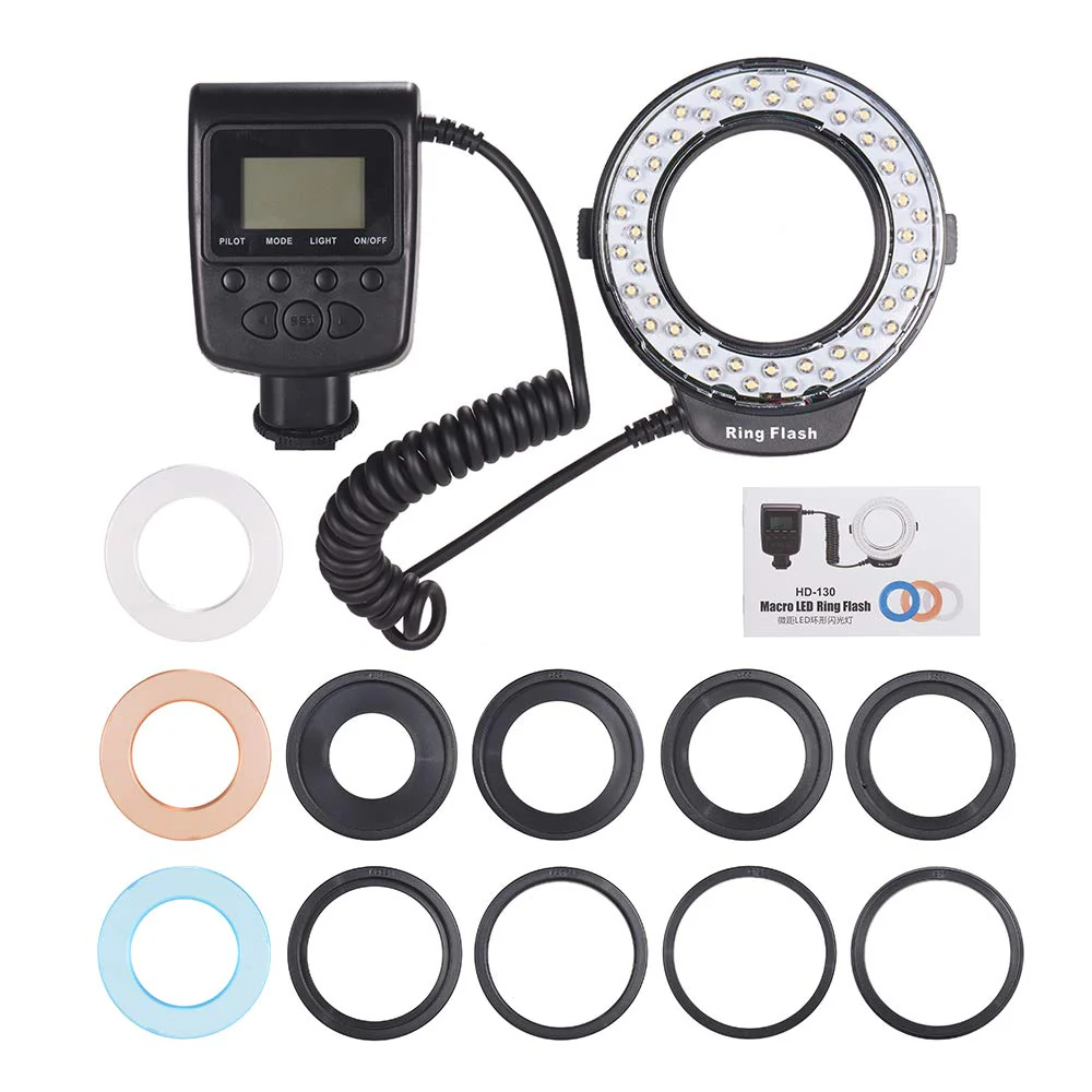 Andoer HD-130 Macro LED Ring Flash Light with LCD Display,Power Control,3 Flash Diffusers and 8 Adapter Rings for Canon Nikon Panasonic and Other DSLR Cameras - Image 7