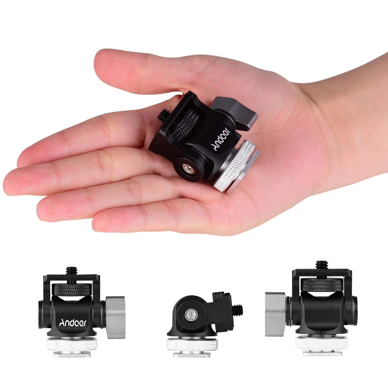 Andoer Mini Monitor Mount Tripod Head Cold Shoe Adapter Aluminum Alloy 1/4 Inch Screw for Mounting Camera Monitor Flash Microphone LED Fill Light - Image 6