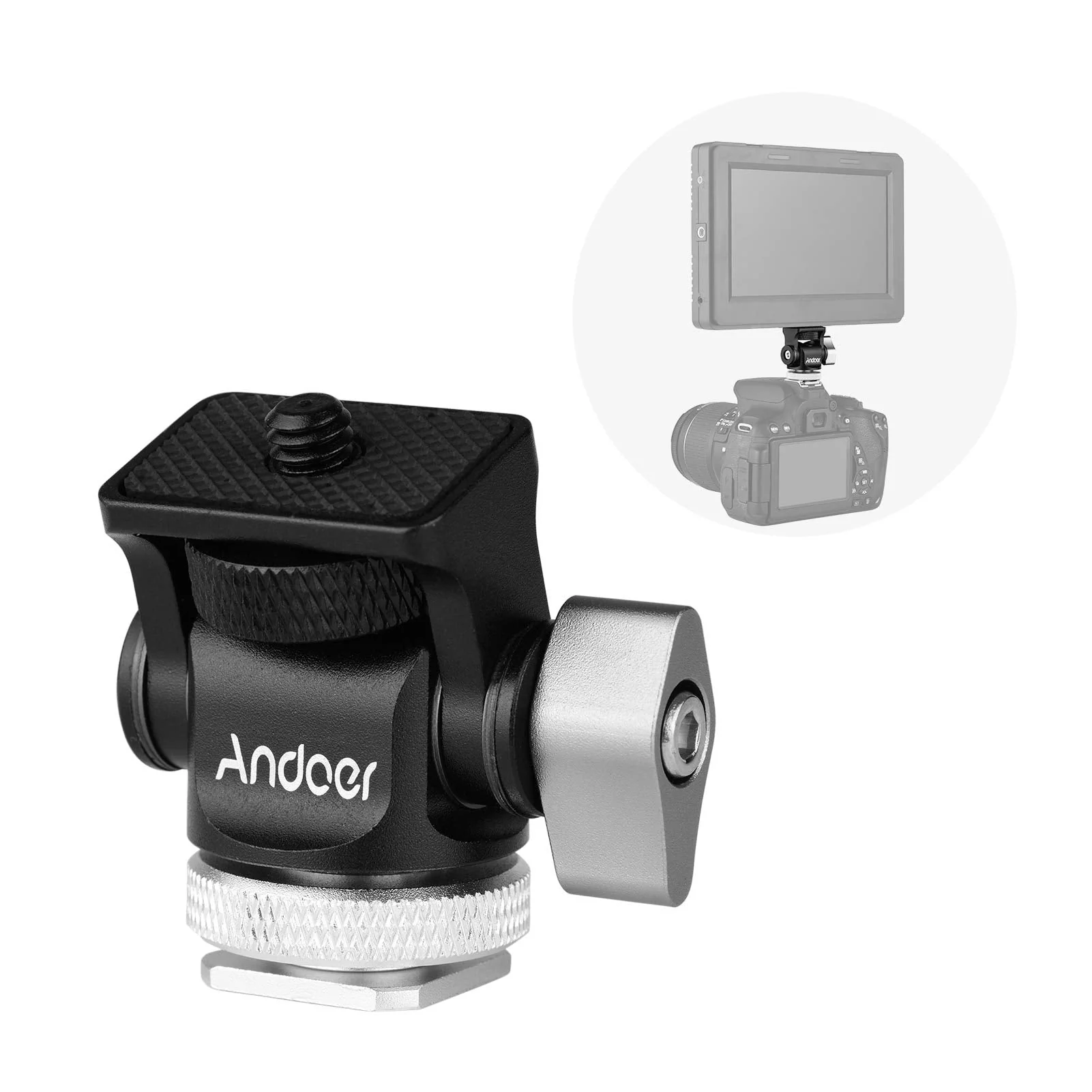 Andoer Mini Monitor Mount Tripod Head Cold Shoe Adapter Aluminum Alloy 1/4 Inch Screw for Mounting Camera Monitor Flash Microphone LED Fill Light - Image 7