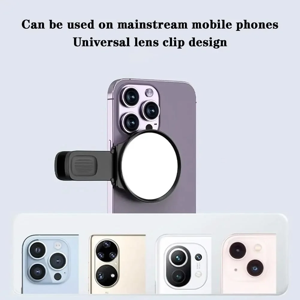 Andoer Mirror Decal for Smartphone, Selfie Mirror Compact Mirror for Phone Universal Phone Clip Compatible with iPhone 14/13/12/11 Samsung Photo Video Selfie Vlog Accessories, White - Image 2