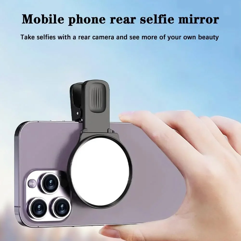 Andoer Mirror Decal for Smartphone, Selfie Mirror Compact Mirror for Phone Universal Phone Clip Compatible with iPhone 14/13/12/11 Samsung Photo Video Selfie Vlog Accessories, White - Image 4
