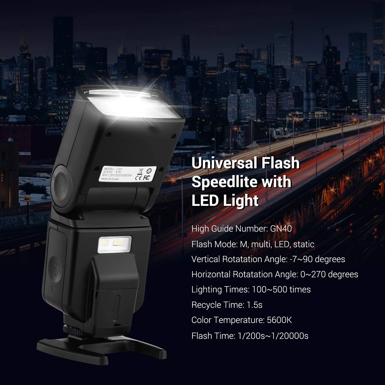 Andoer Universal Flash Speedlite GN40 Adjustable LED Fill Light On-camera Flash With Bracket Replacement for Canon Nikon Olympus Pentax DSLR Cameras - Image 2