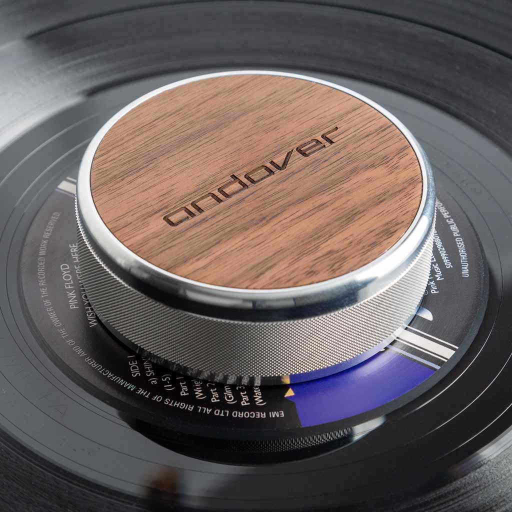 Andover Audio Record Damping Weight - Reduces Record Warp & Resonances, Less Distortion, Improved Dynamics, for EP & LP Records, Tighter Bass, Precise High-Frequency Retrieval - Walnut & Aluminum - Image 2