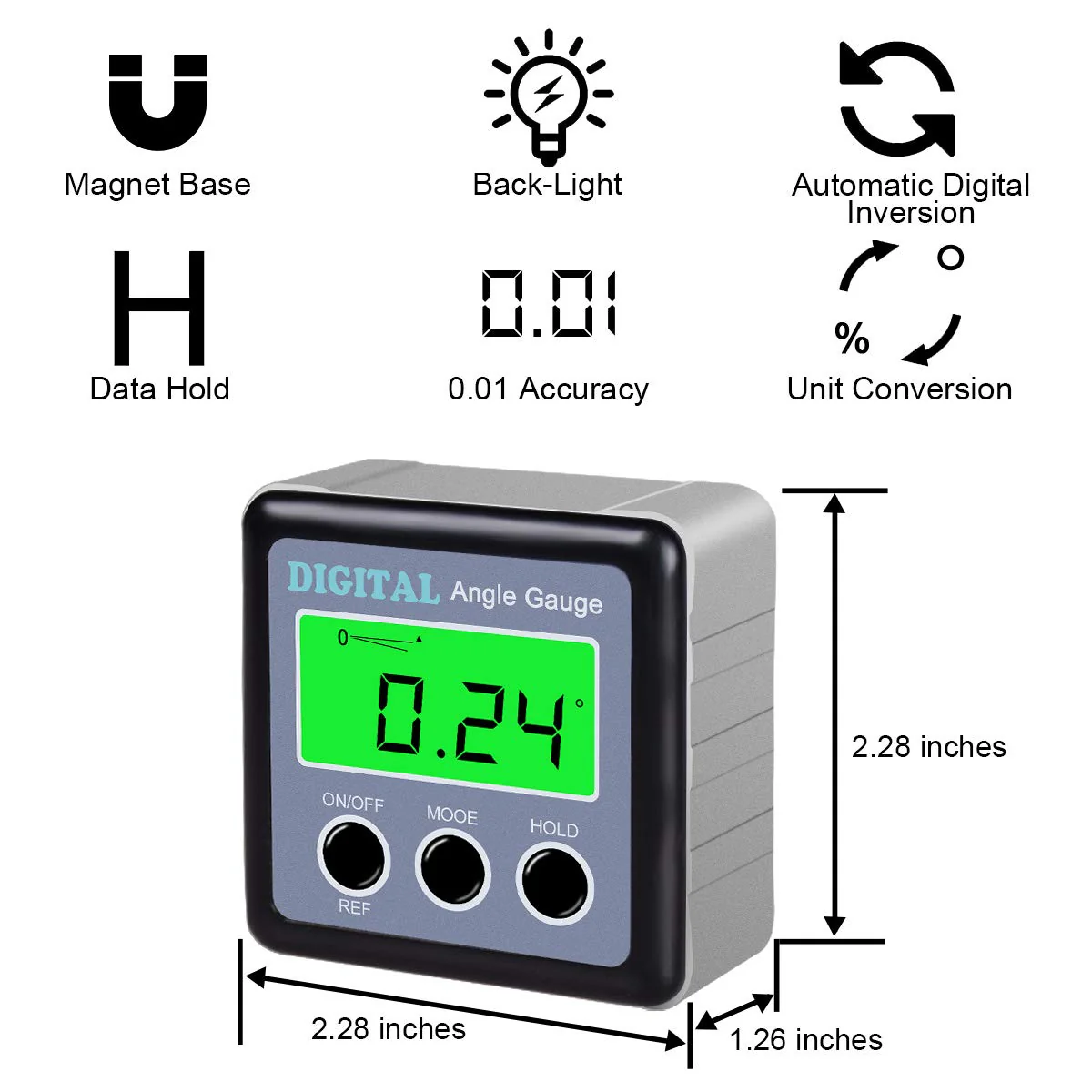 Angle Gauge, eOUTIL Digital Protractor/Inclinometer/Angle Finder Magnetic Base - Precision Level Box for Automobile, Woodworking, Building, Drilling Machinery, Masonry (Green) Green - Image 2