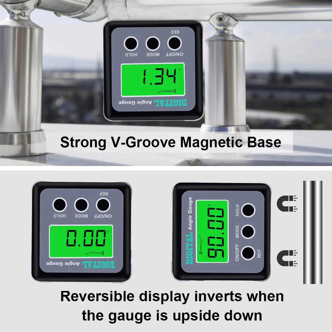 Angle Gauge, eOUTIL Digital Protractor/Inclinometer/Angle Finder Magnetic Base - Precision Level Box for Automobile, Woodworking, Building, Drilling Machinery, Masonry (Green) Green - Image 4