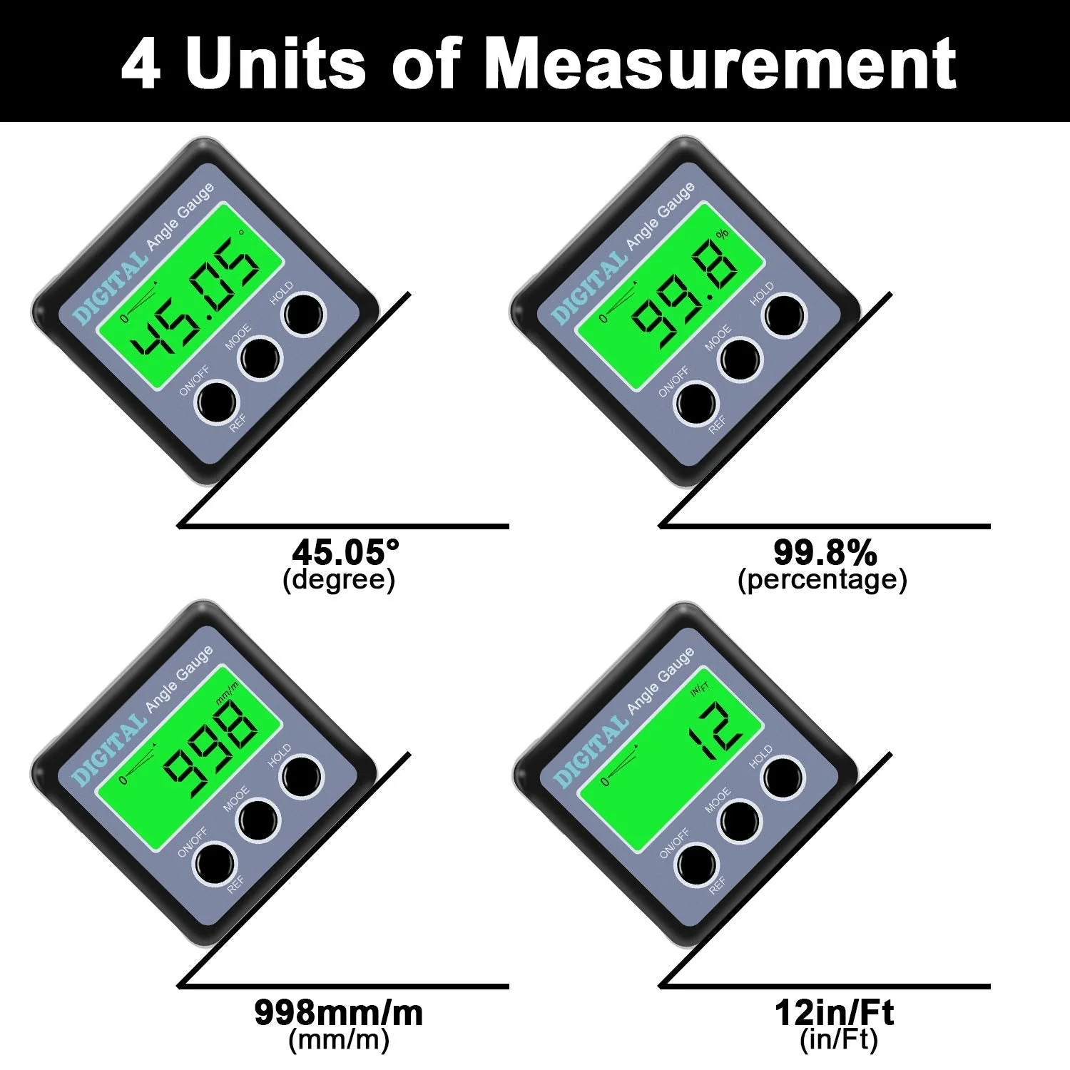 Angle Gauge, eOUTIL Digital Protractor/Inclinometer/Angle Finder Magnetic Base - Precision Level Box for Automobile, Woodworking, Building, Drilling Machinery, Masonry (Green) Green - Image 6