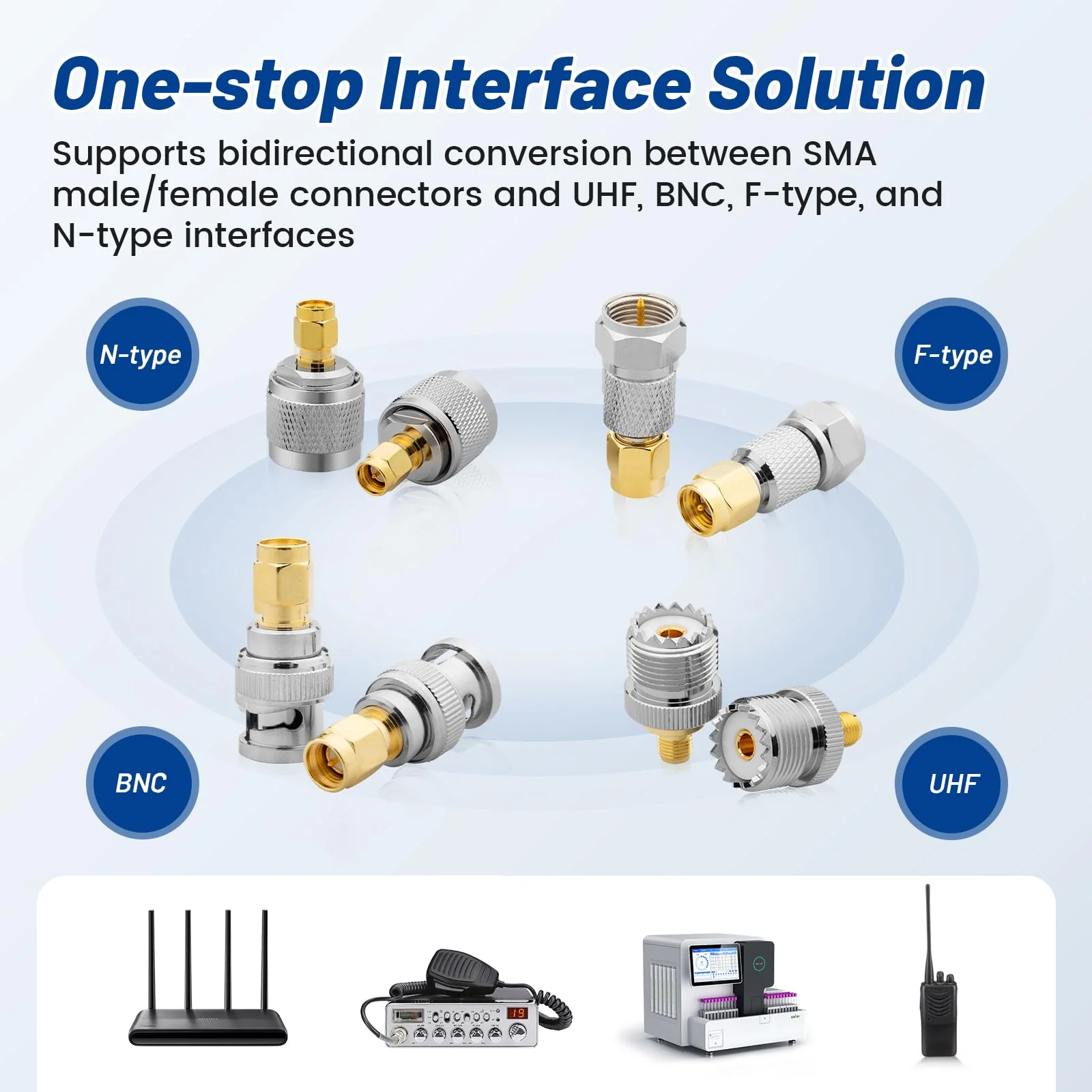 Anina 16pcs RF Coaxial Adapter Kit UHF/BNC/N/F to SMA Male/Female Connectors for Ham Radio, Antenna, CCTV, WiFi, GPS, Test Equipment - Image 2