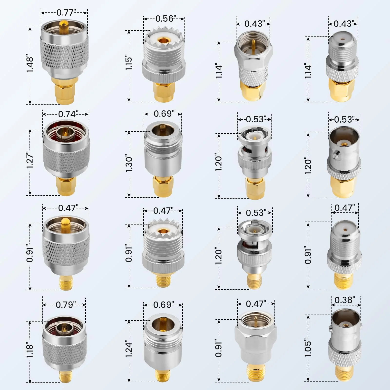 Anina 16pcs RF Coaxial Adapter Kit UHF/BNC/N/F to SMA Male/Female Connectors for Ham Radio, Antenna, CCTV, WiFi, GPS, Test Equipment - Image 5