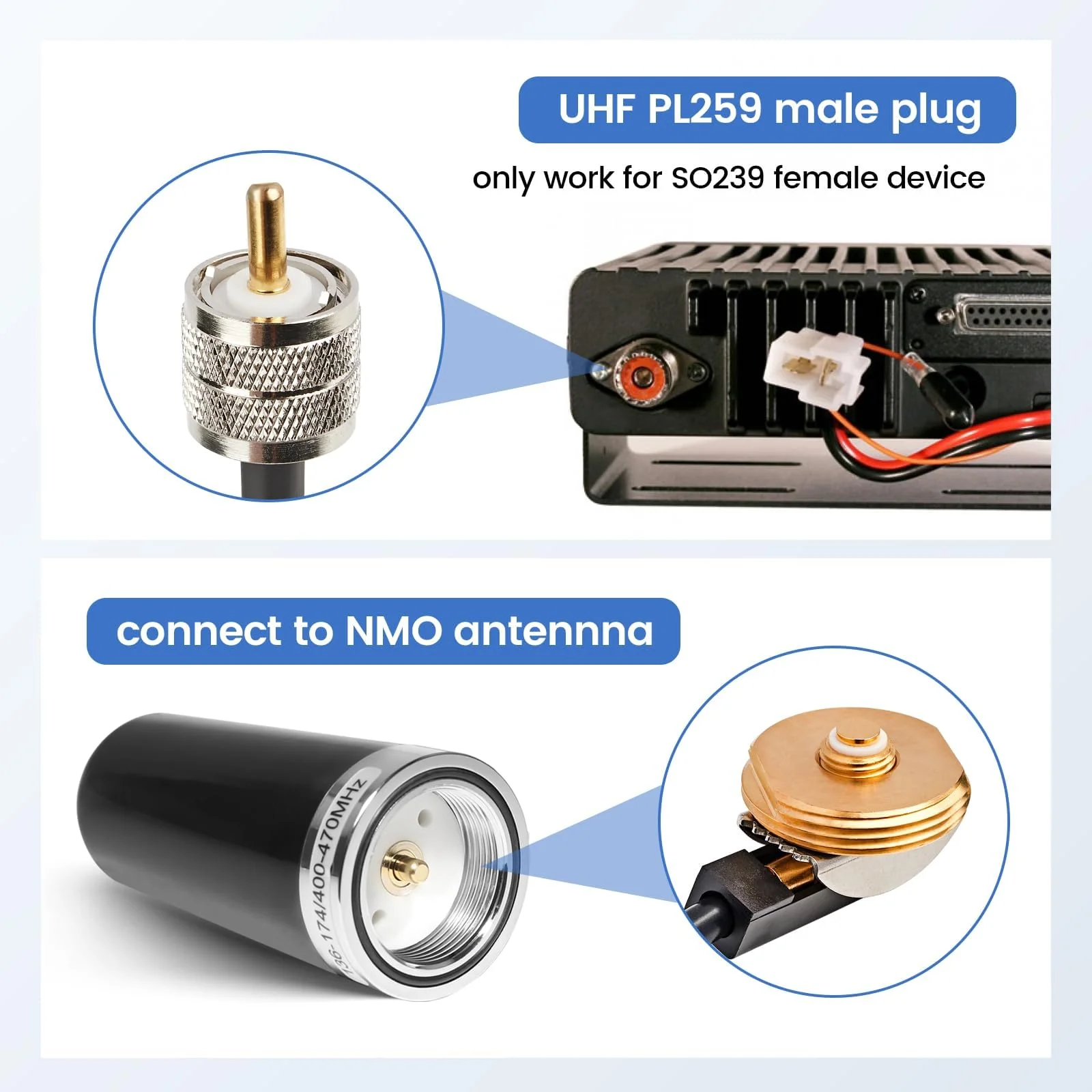 Anina 3/4 Inch Hole Mount NMO L Bracket, 16ft RG58 Pure Copper NMO to PL259 Coax Cable with Waterproof Cap for VHF/UHF/CB Ham Radio Dual Band Antenna - Image 4