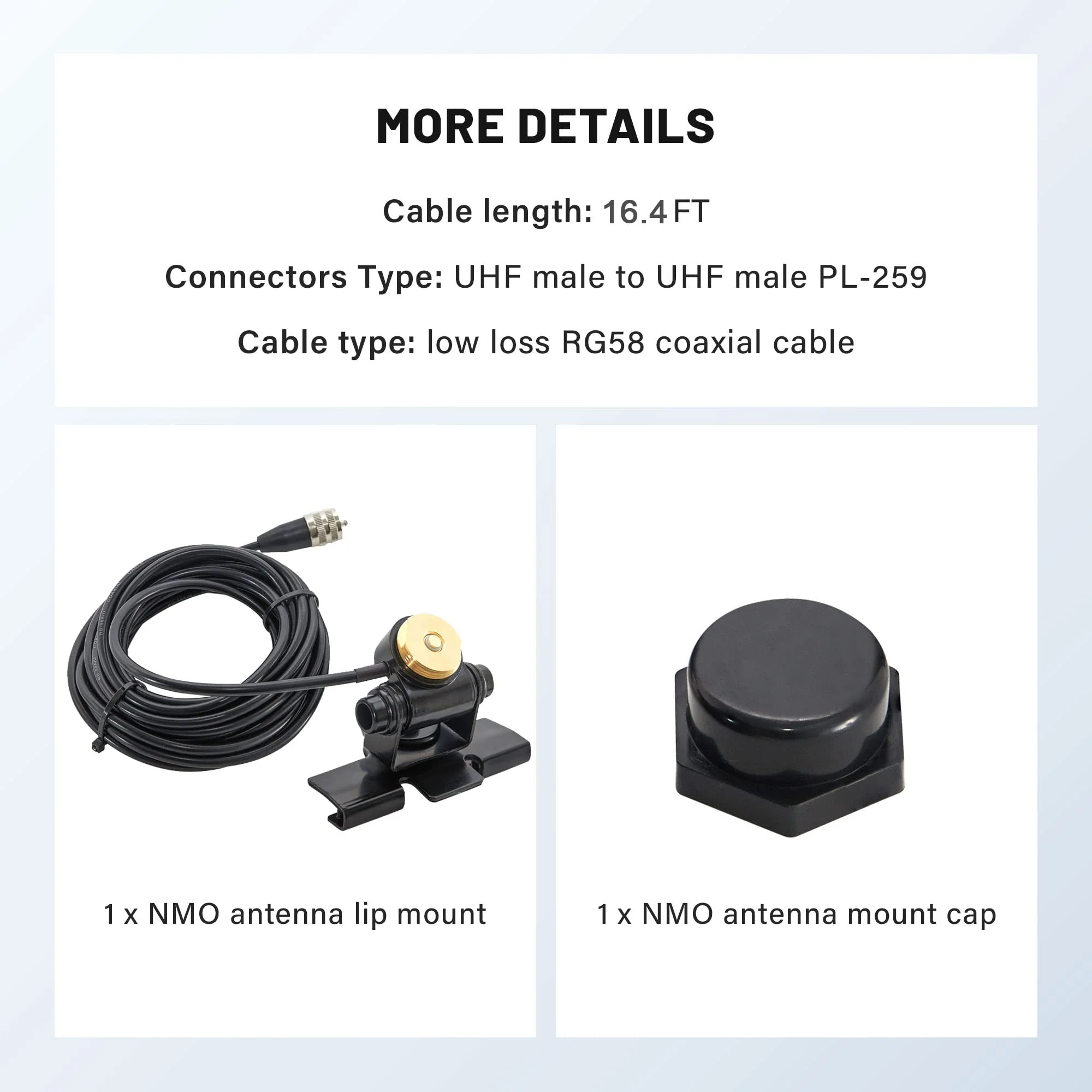 Anina Adjustable NMO Antenna Lip Hatchback Mount Bracket Through Hole Fixed W/NMO Mount Cap 16.5 ft UHF PL259 Male RG58 Pure Copper Coaxial Cable for Vehicle Car Ham Mobile Radio No Drill Installation - Image 7